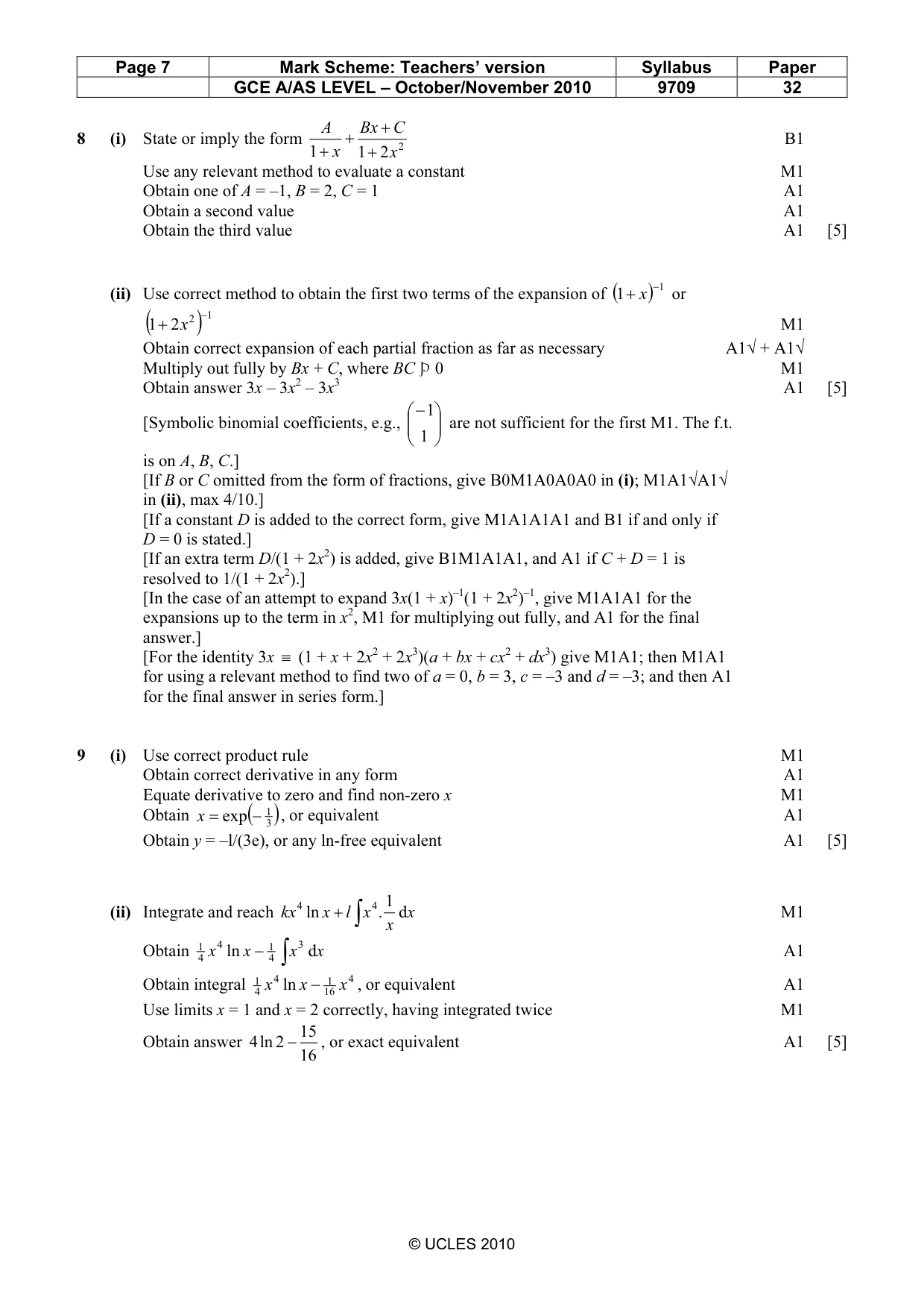 Mark scheme, page 7 of 8