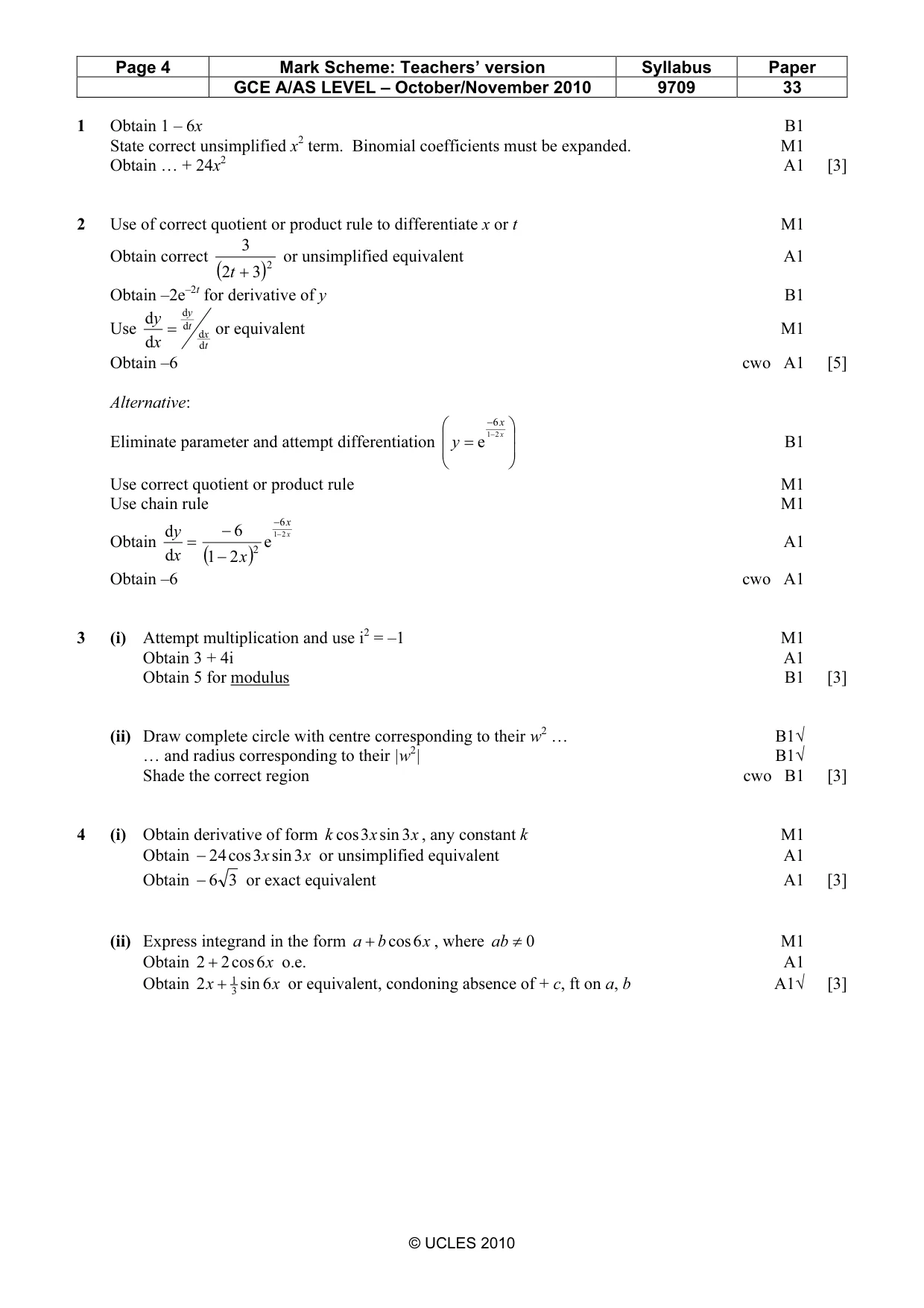 Mark scheme, page 4 of 6