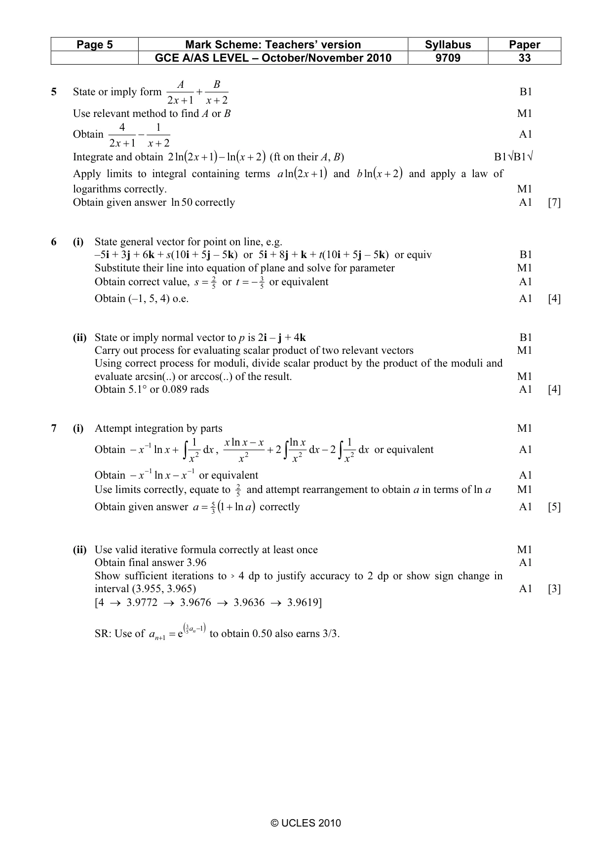 Mark scheme, page 5 of 6