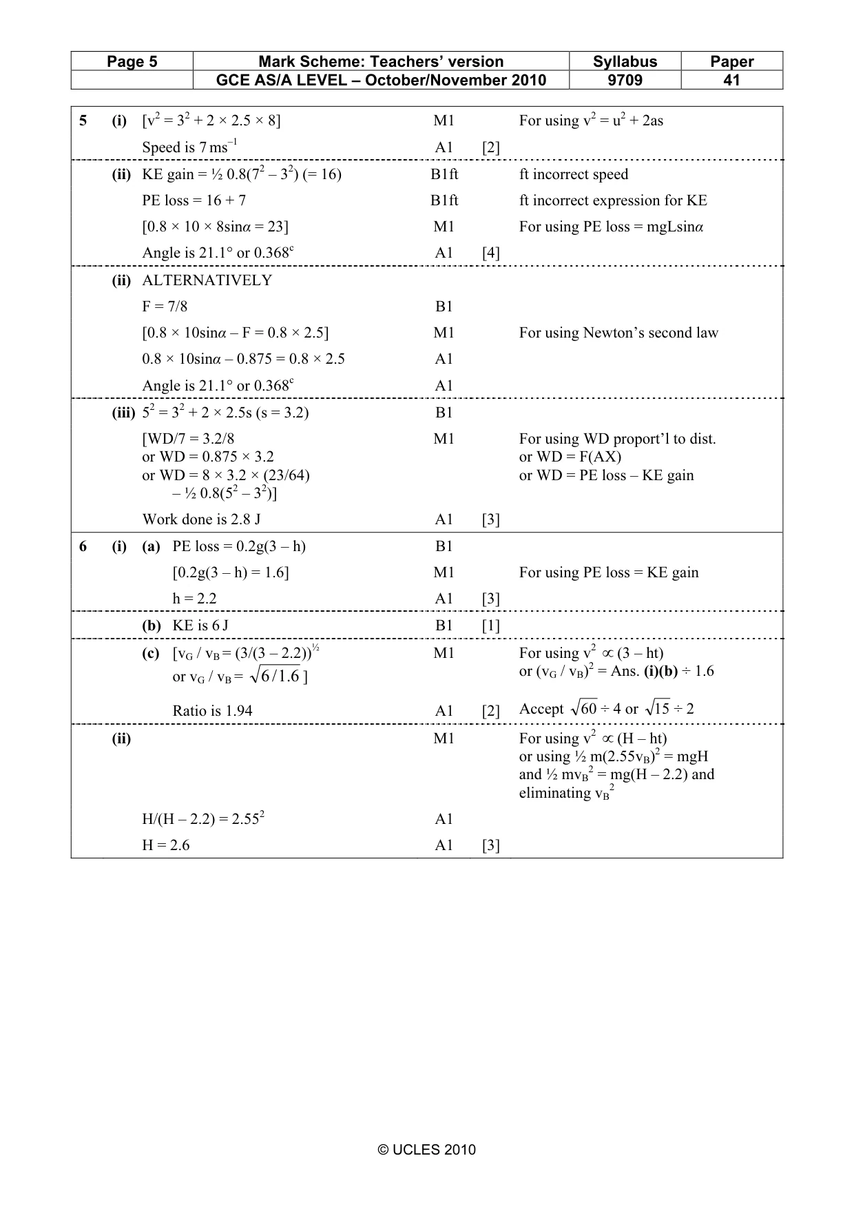 Mark scheme, page 5 of 6