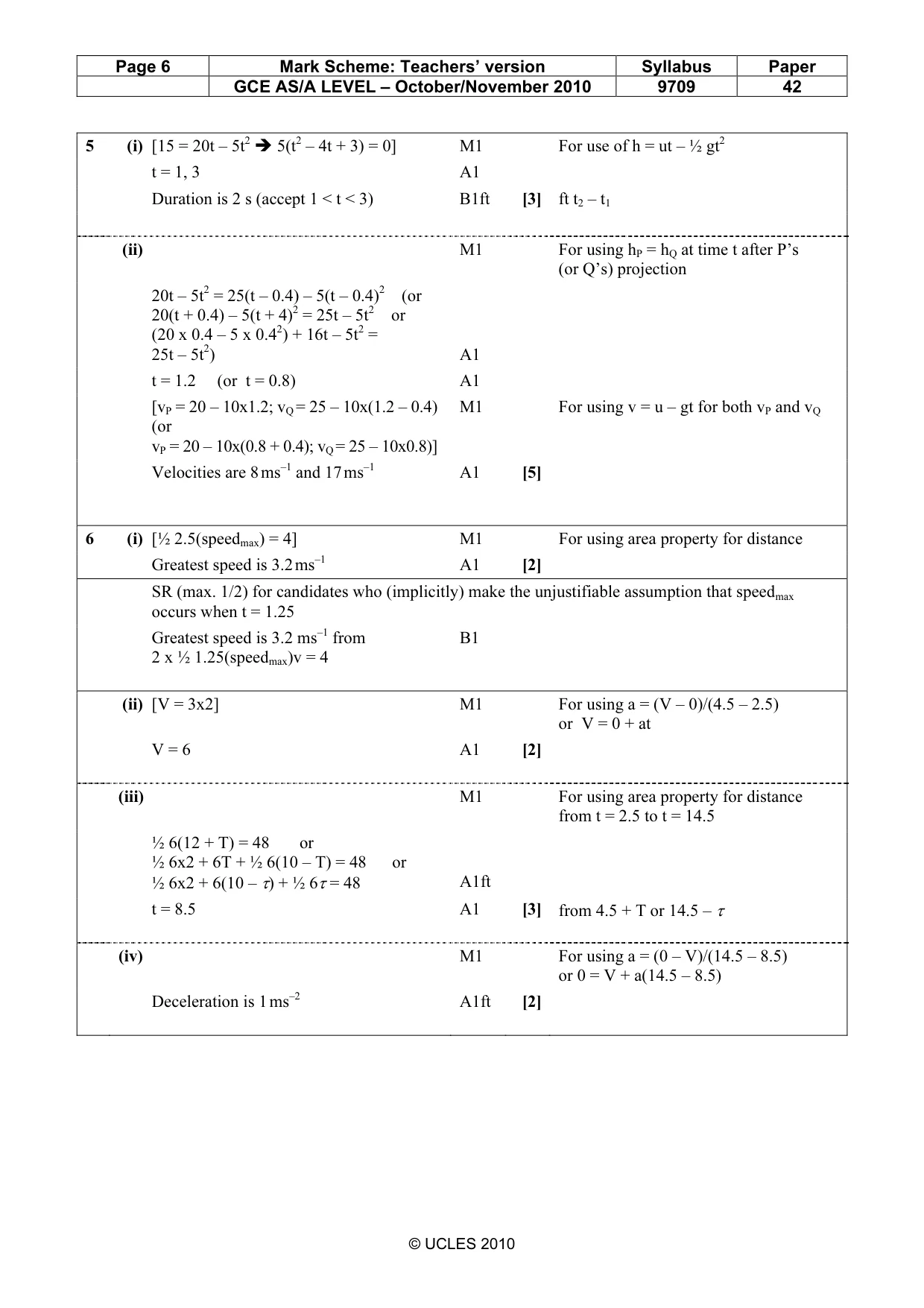 Mark scheme, page 6 of 7