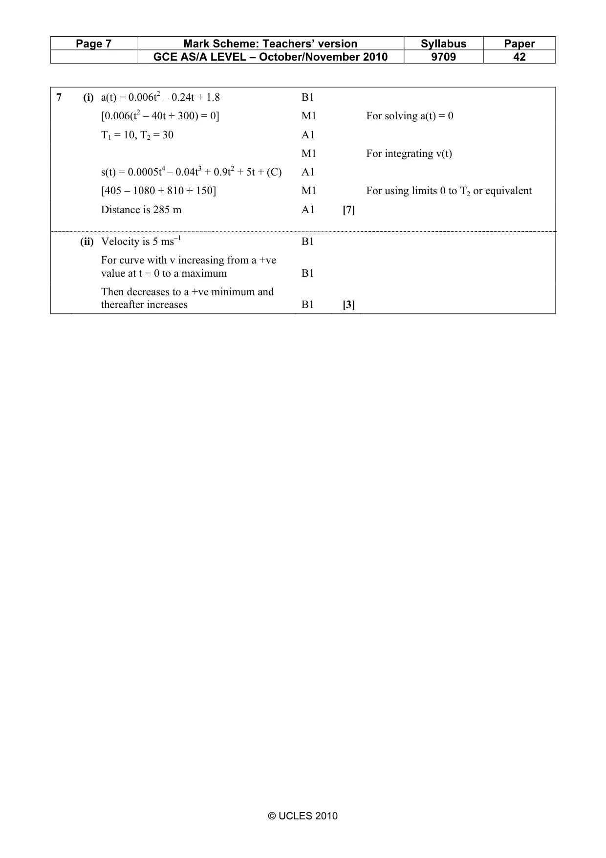 Mark scheme, page 7 of 7