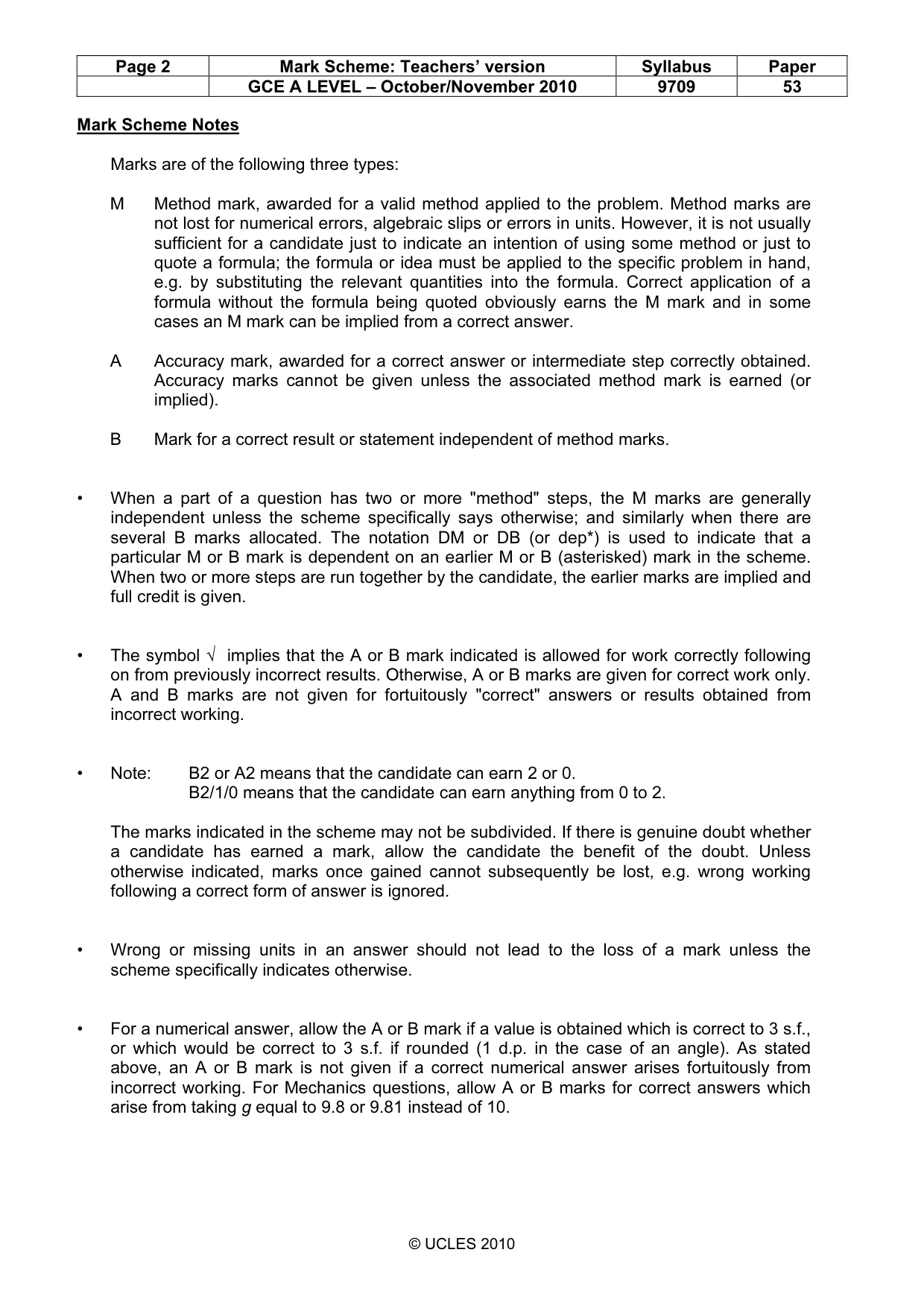 Mark scheme, page 2 of 6