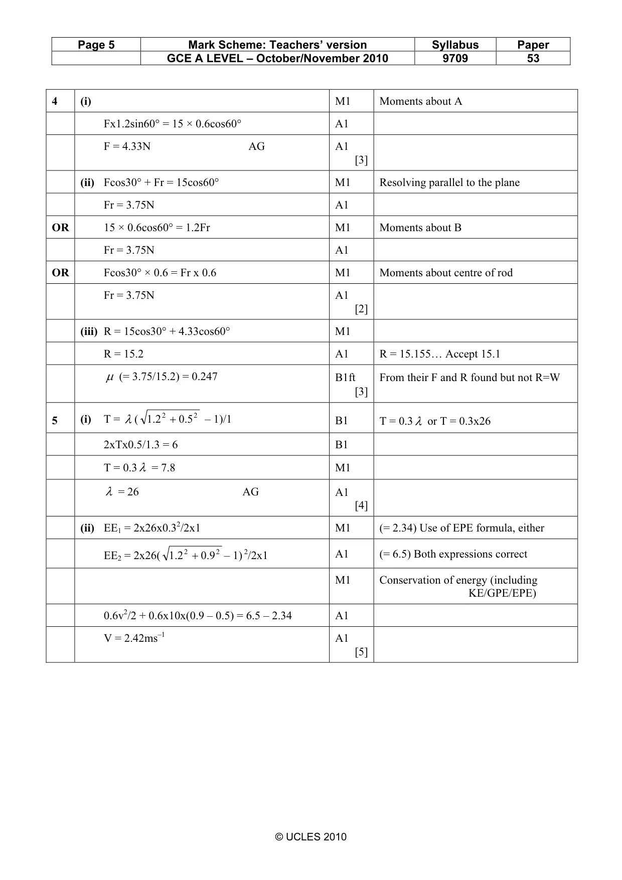 Mark scheme, page 5 of 6