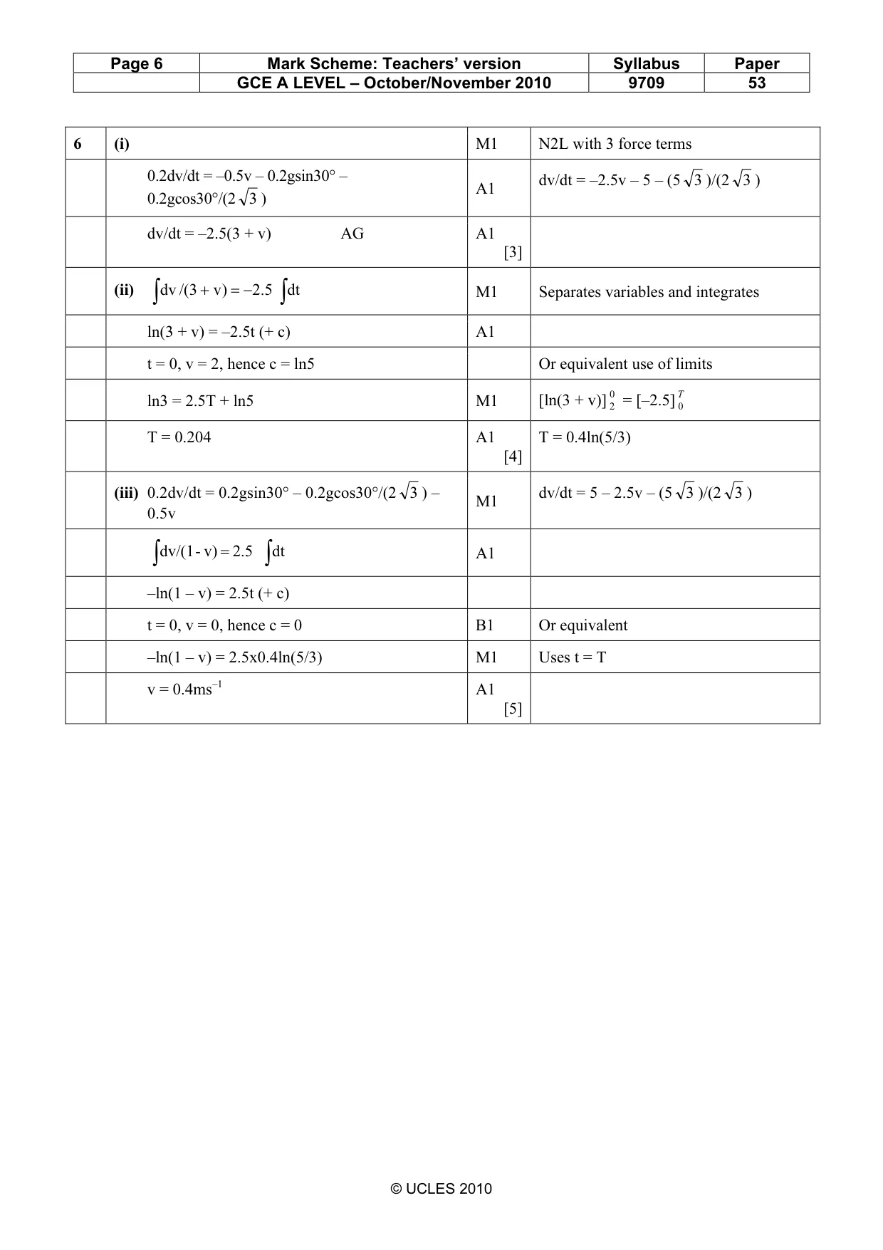 Mark scheme, page 6 of 6