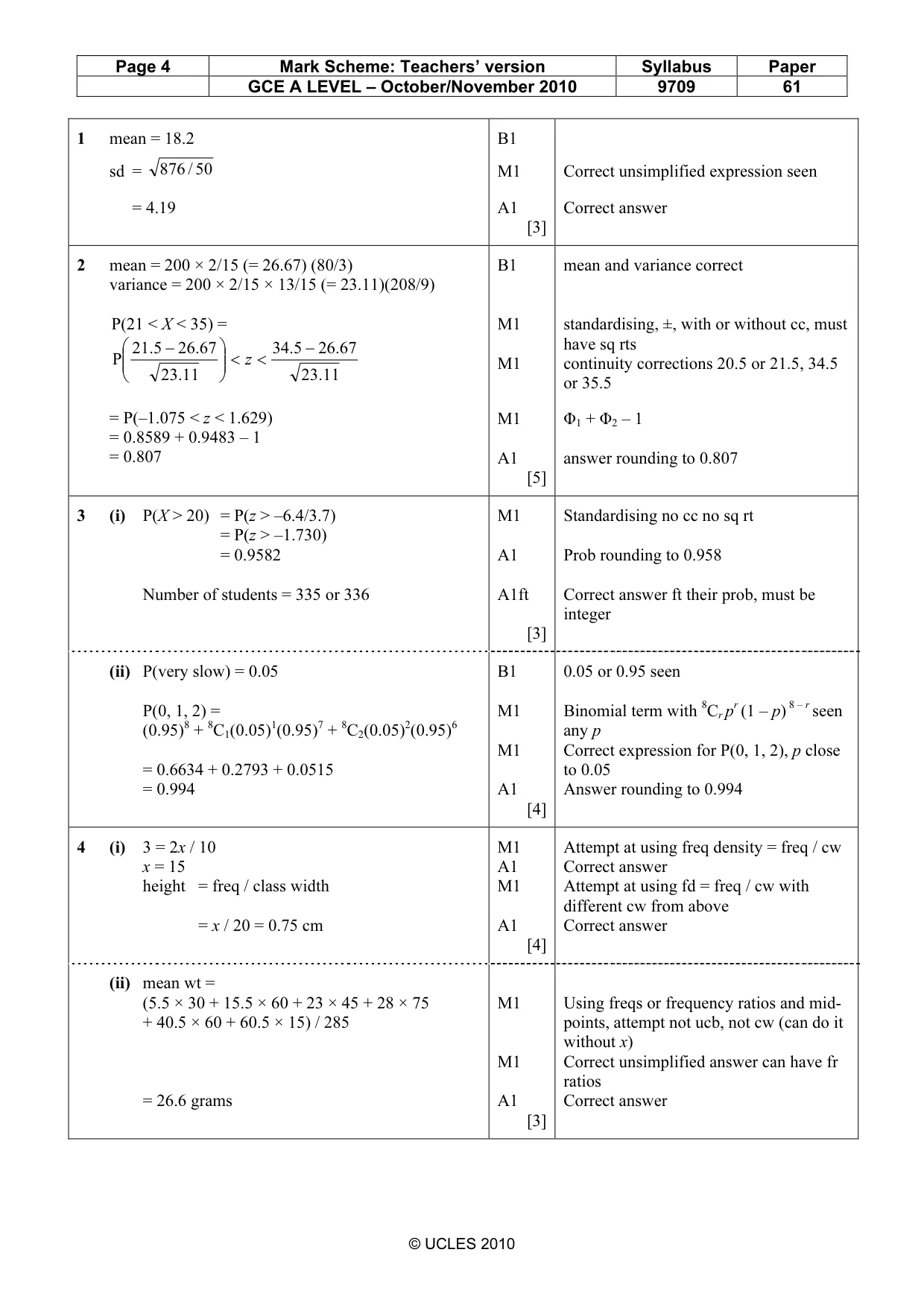 Mark scheme, page 4 of 6