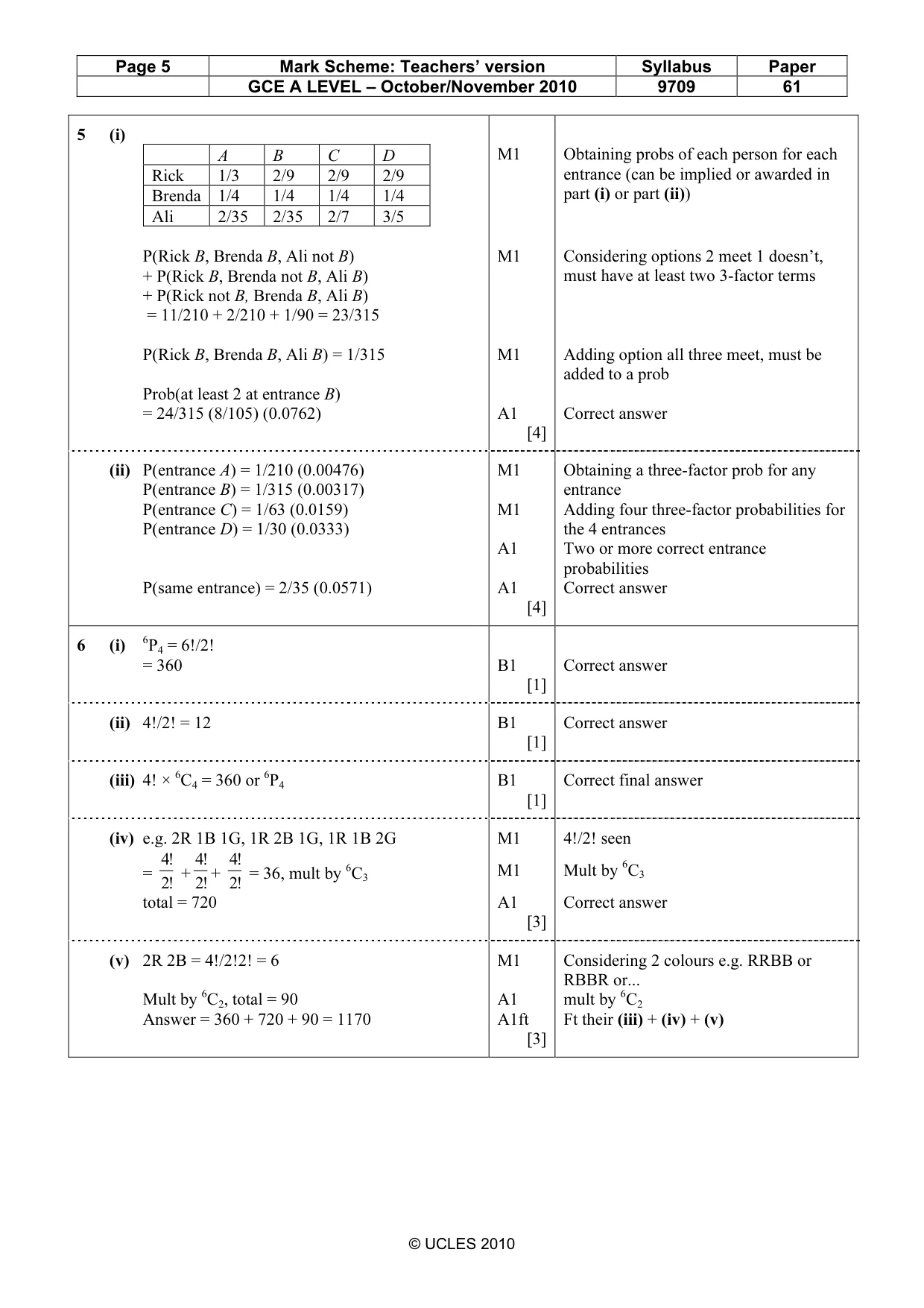 Mark scheme, page 5 of 6