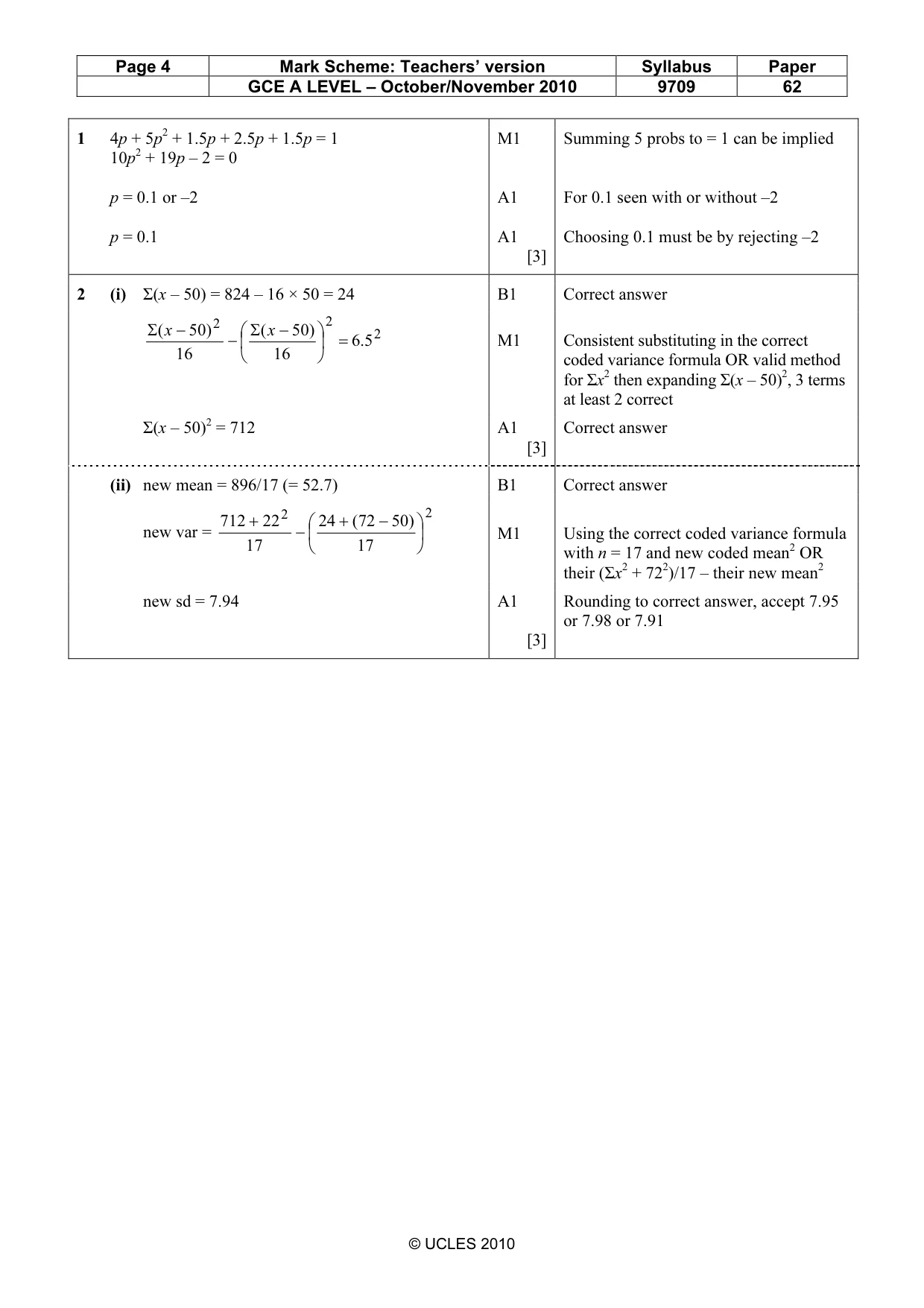 Mark scheme, page 4 of 7