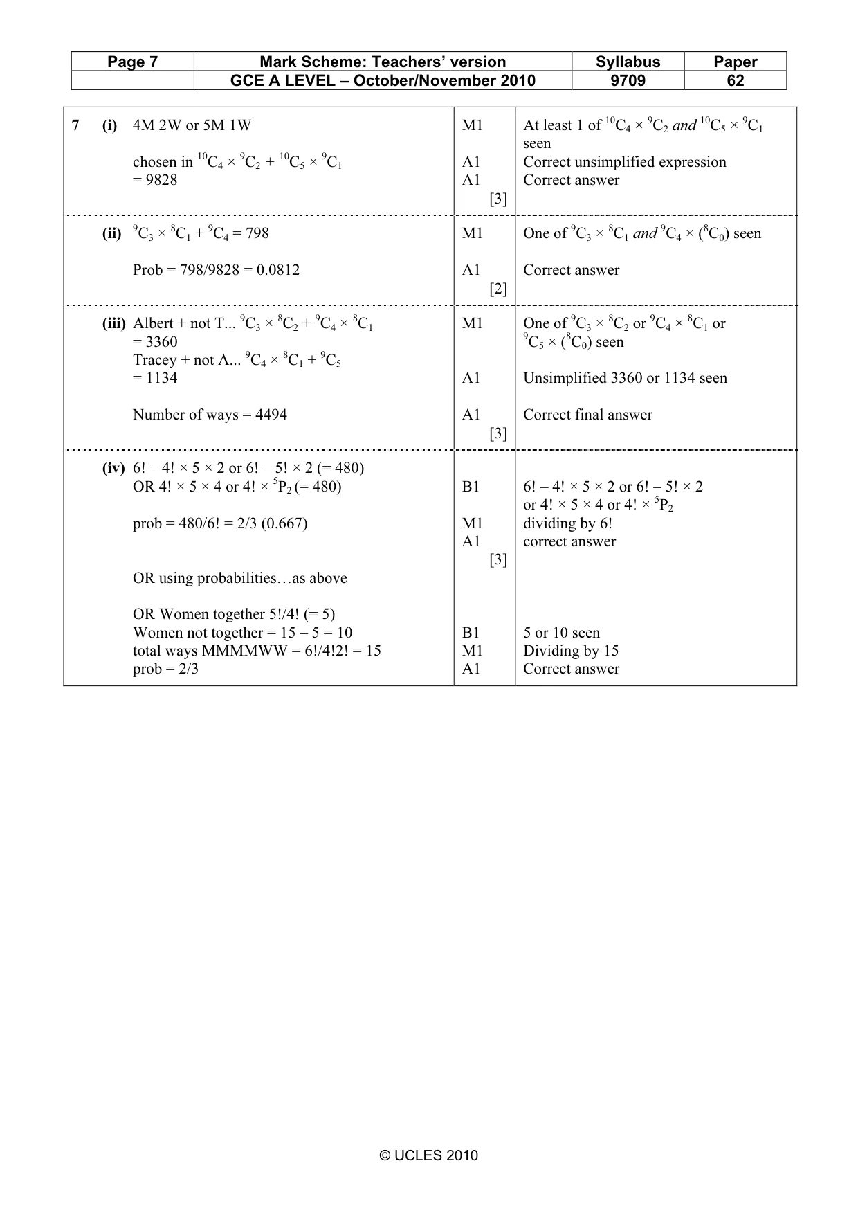 Mark scheme, page 7 of 7