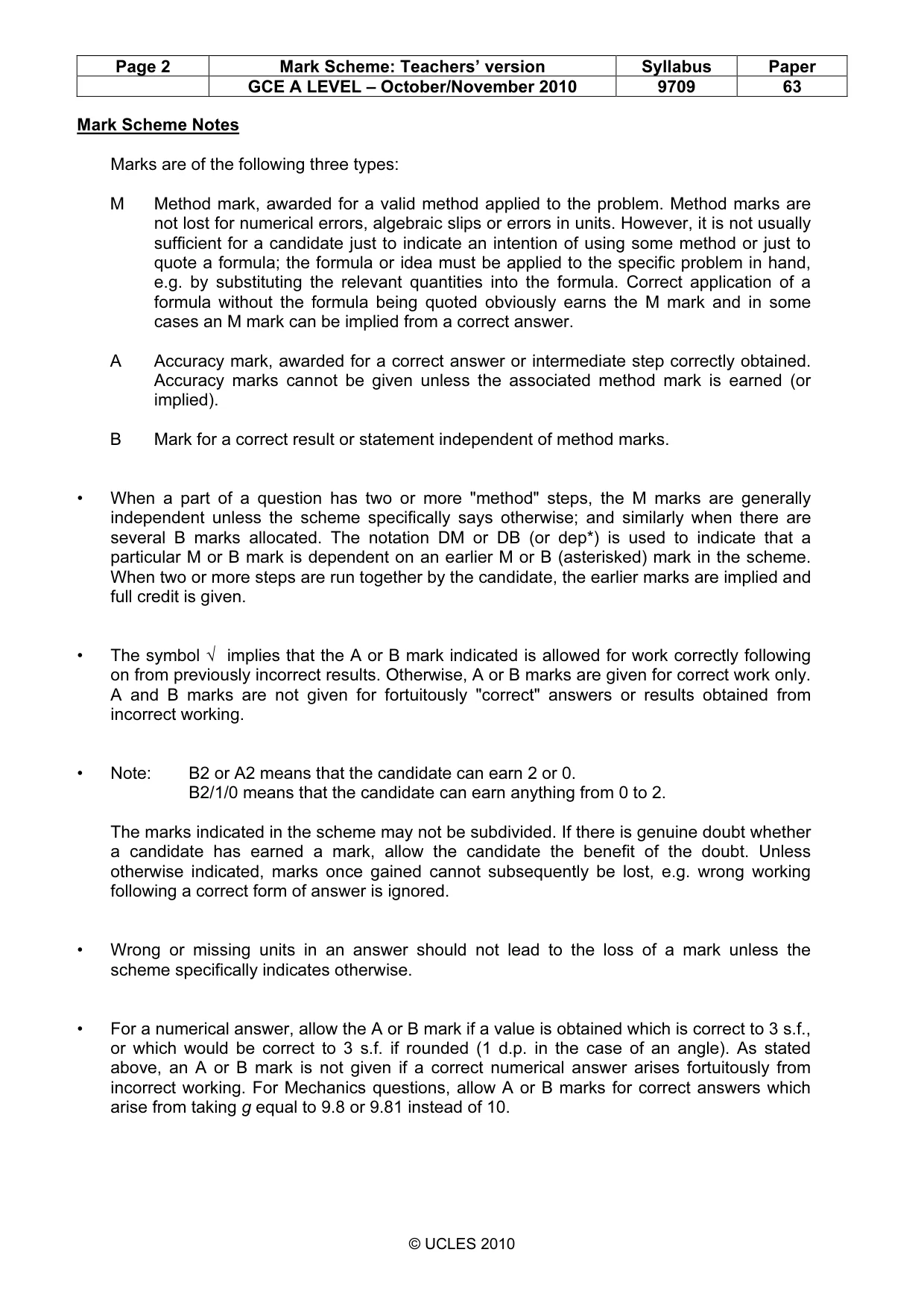 Mark scheme, page 2 of 6