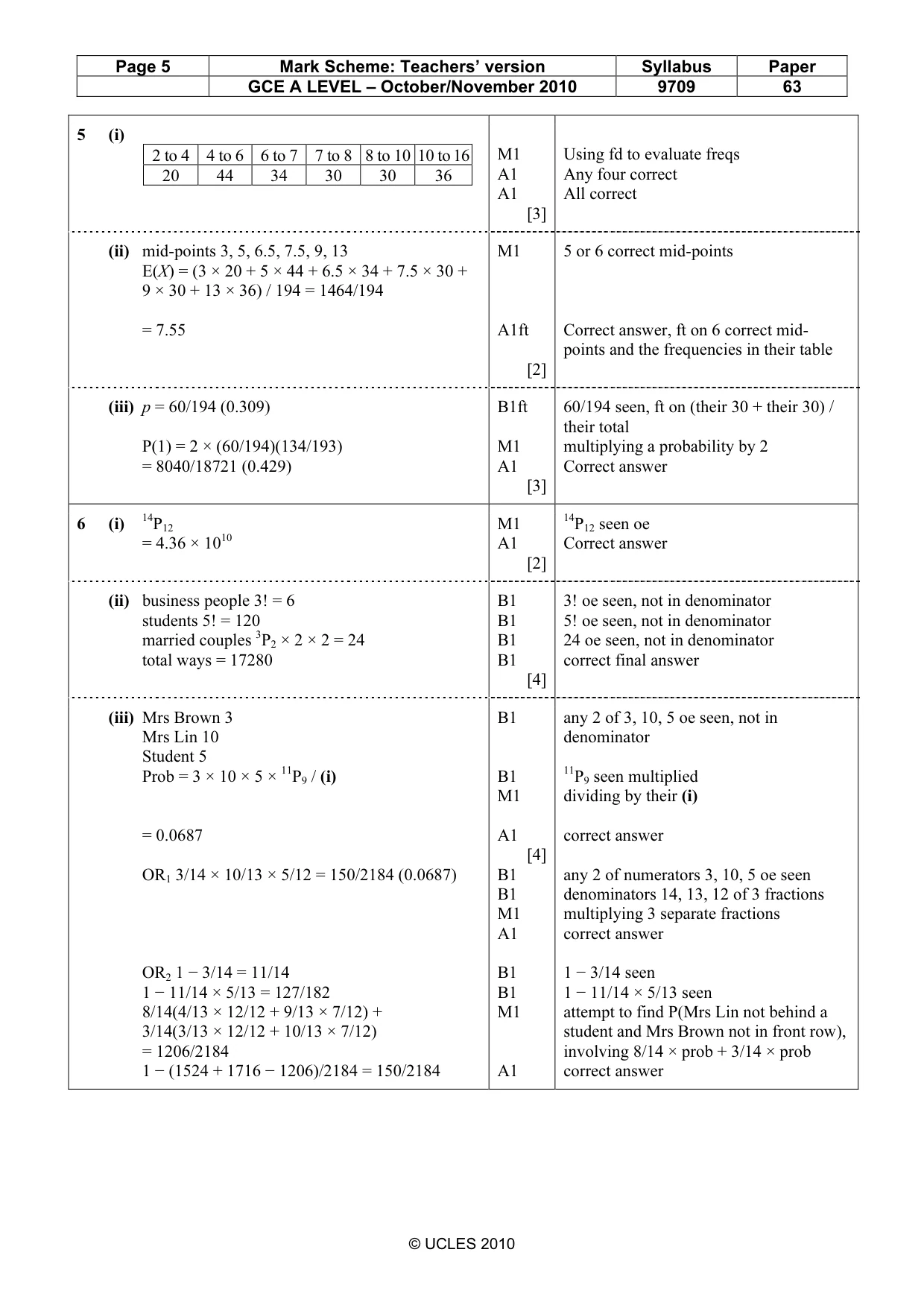 Mark scheme, page 5 of 6