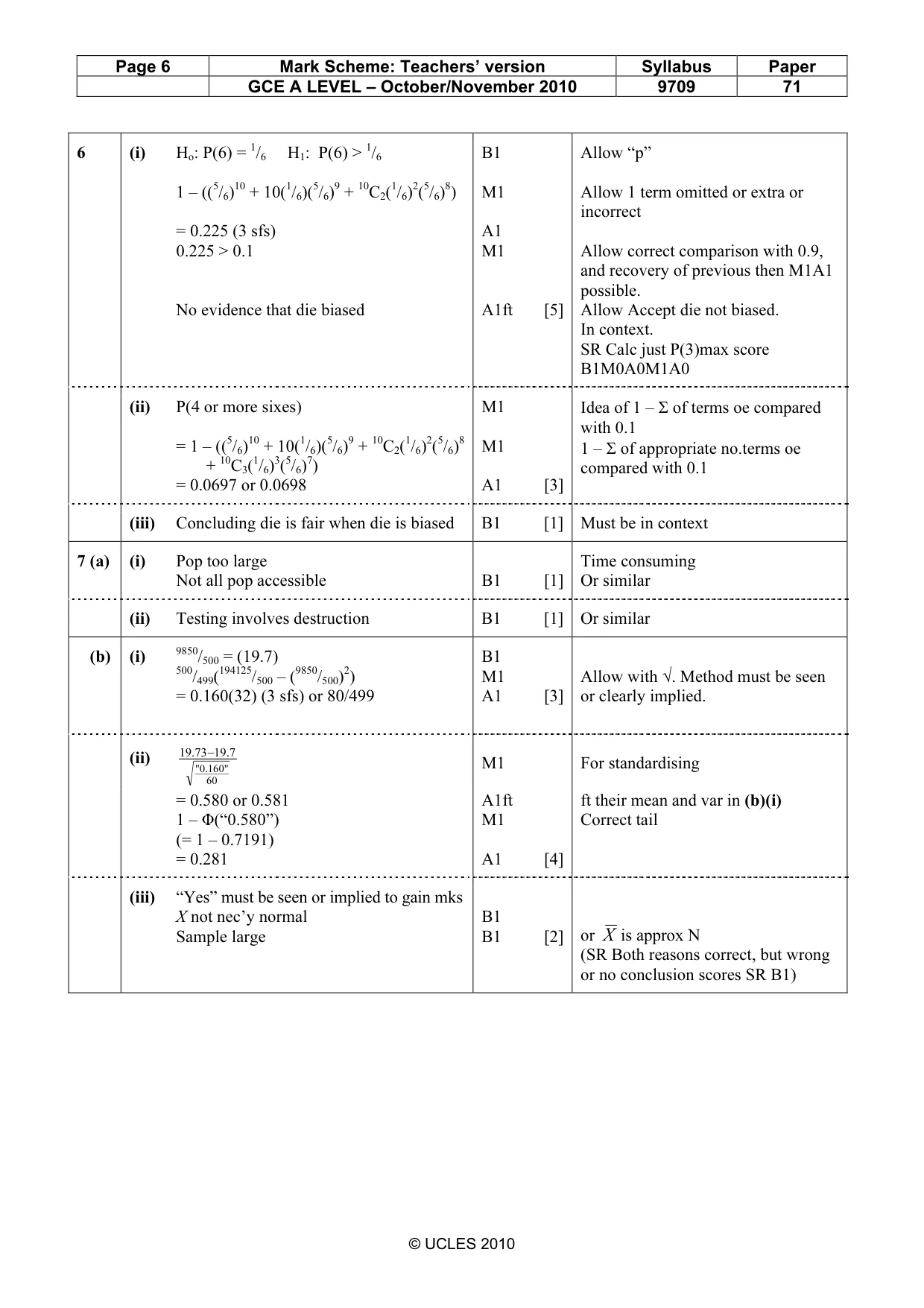 Mark scheme, page 6 of 6