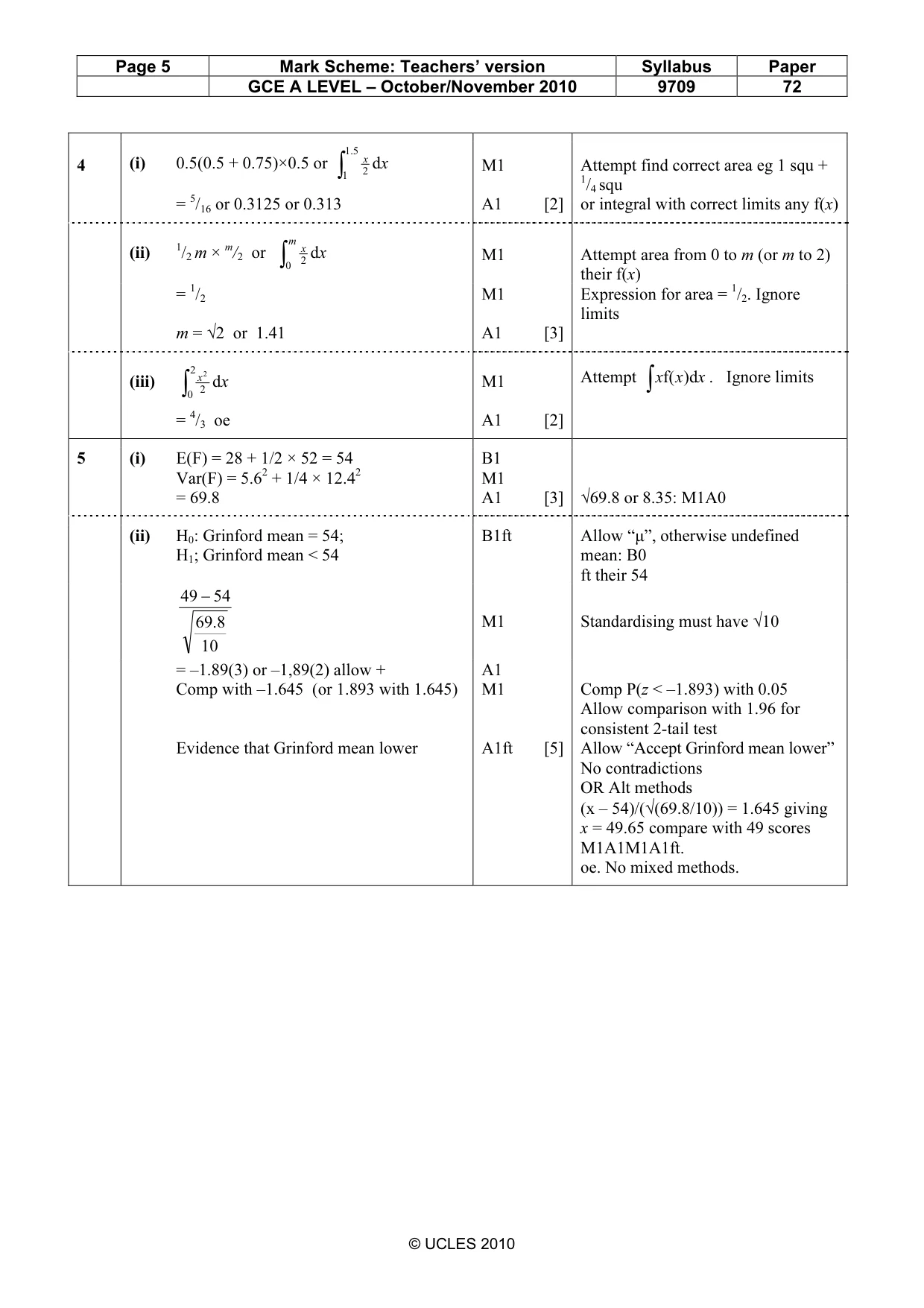 Mark scheme, page 5 of 6
