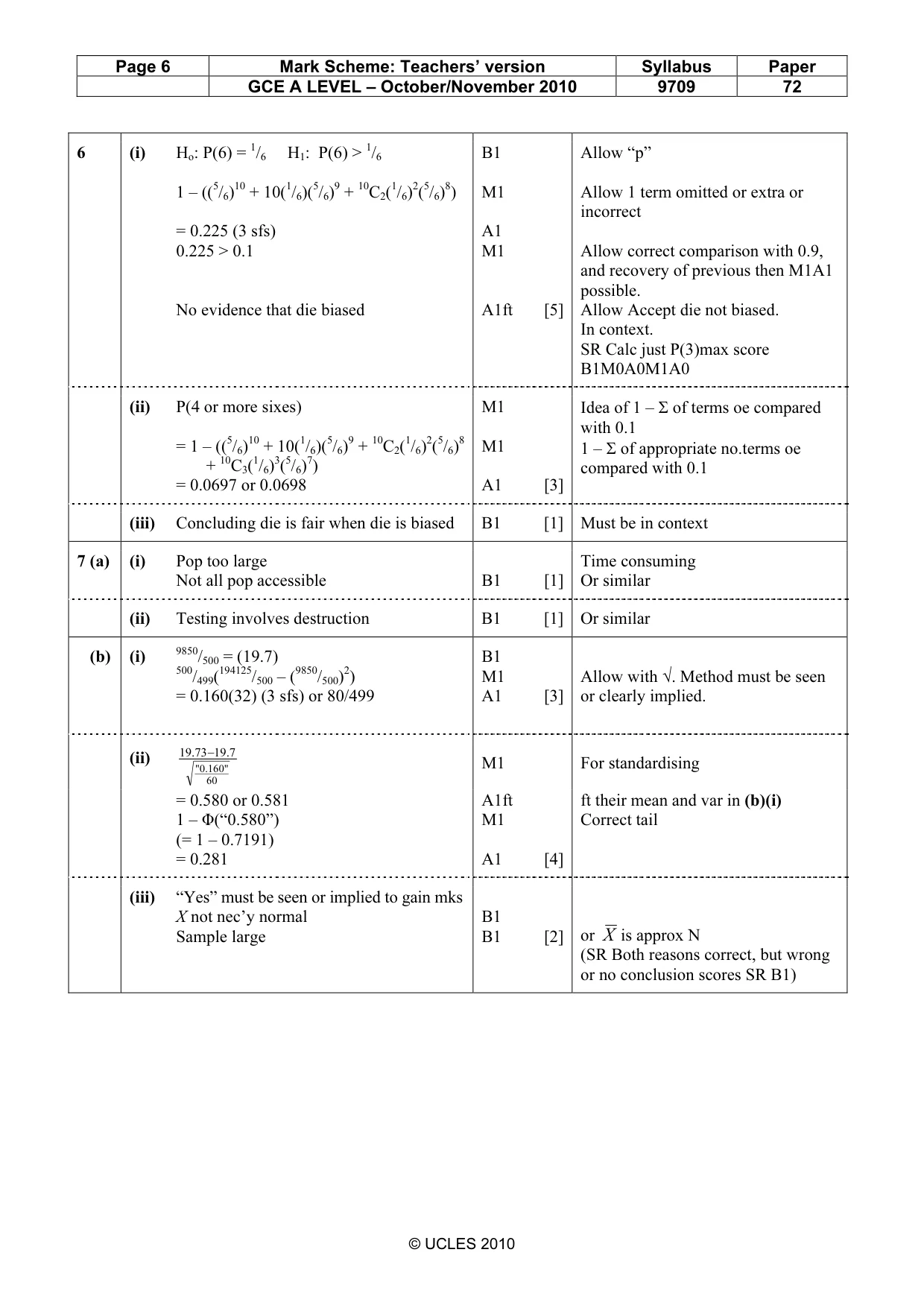 Mark scheme, page 6 of 6