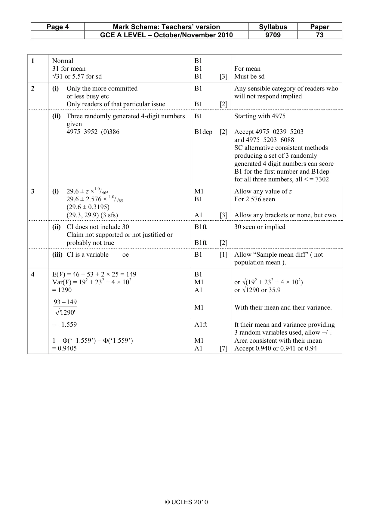 Mark scheme, page 4 of 7