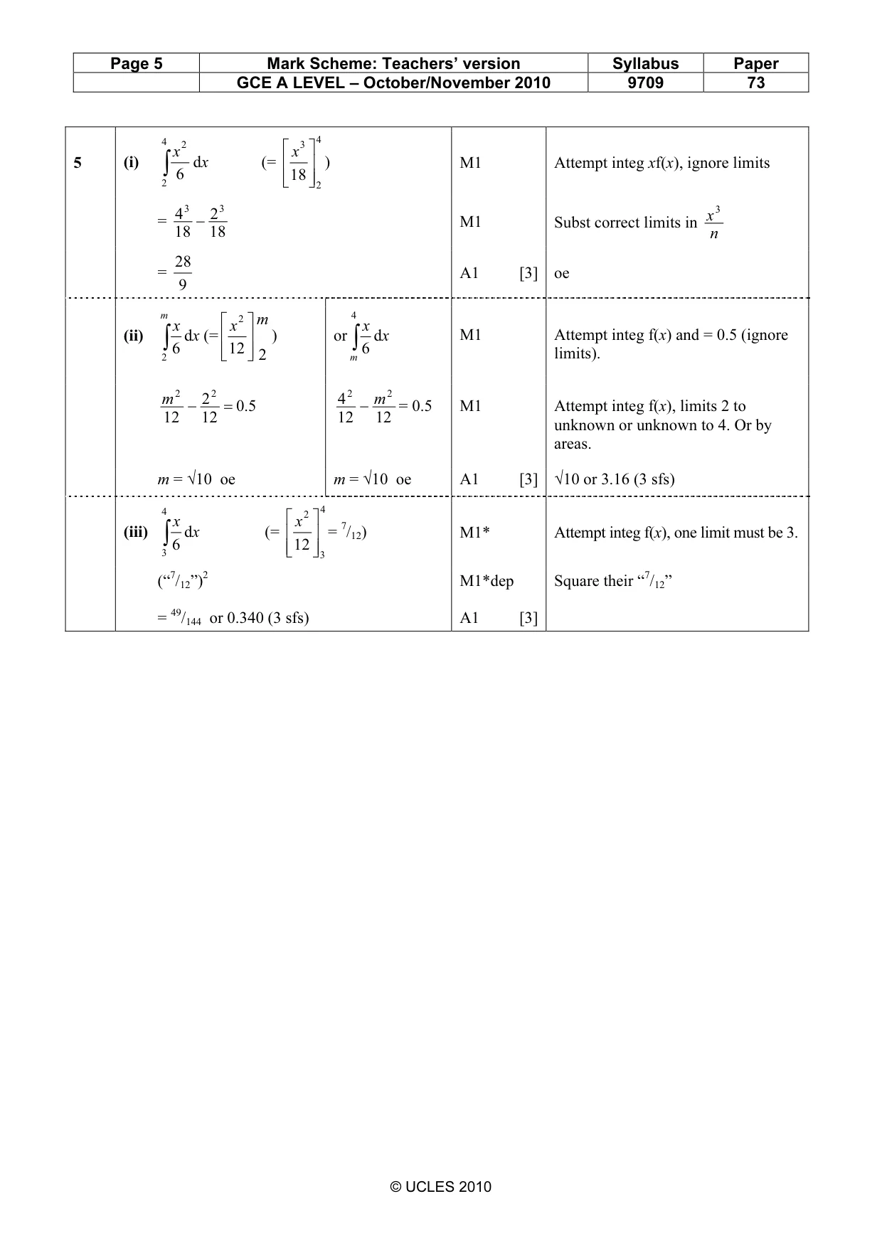 Mark scheme, page 5 of 7