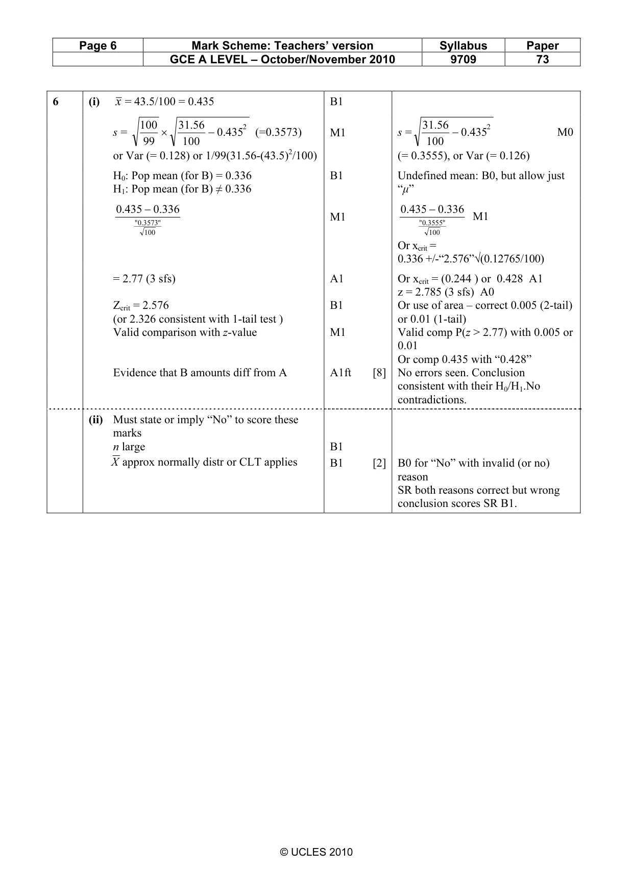Mark scheme, page 6 of 7