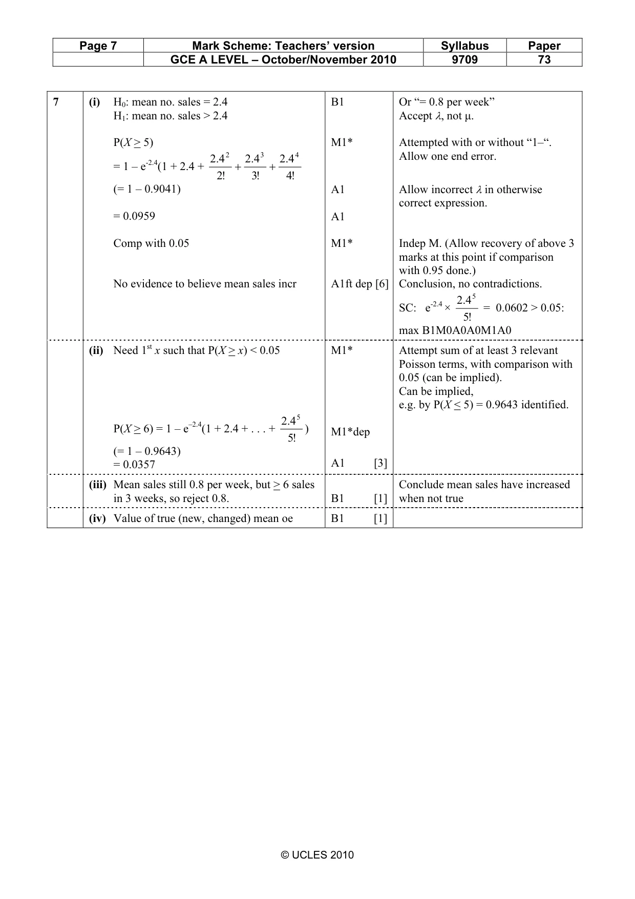 Mark scheme, page 7 of 7