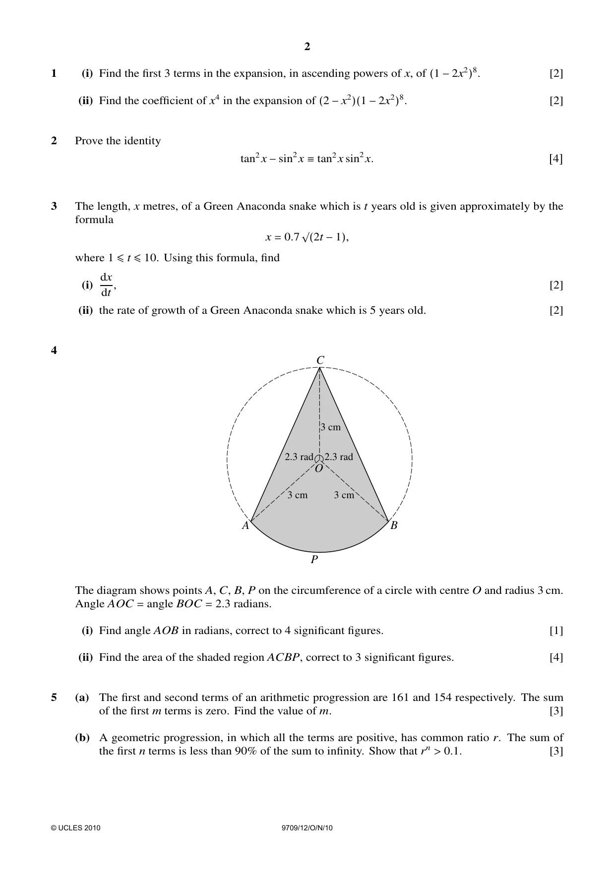 Cambridge A Level Mathematics 9709 2010 Oct/Nov Paper 1 · Variant 2 question paper, page 2 of 8