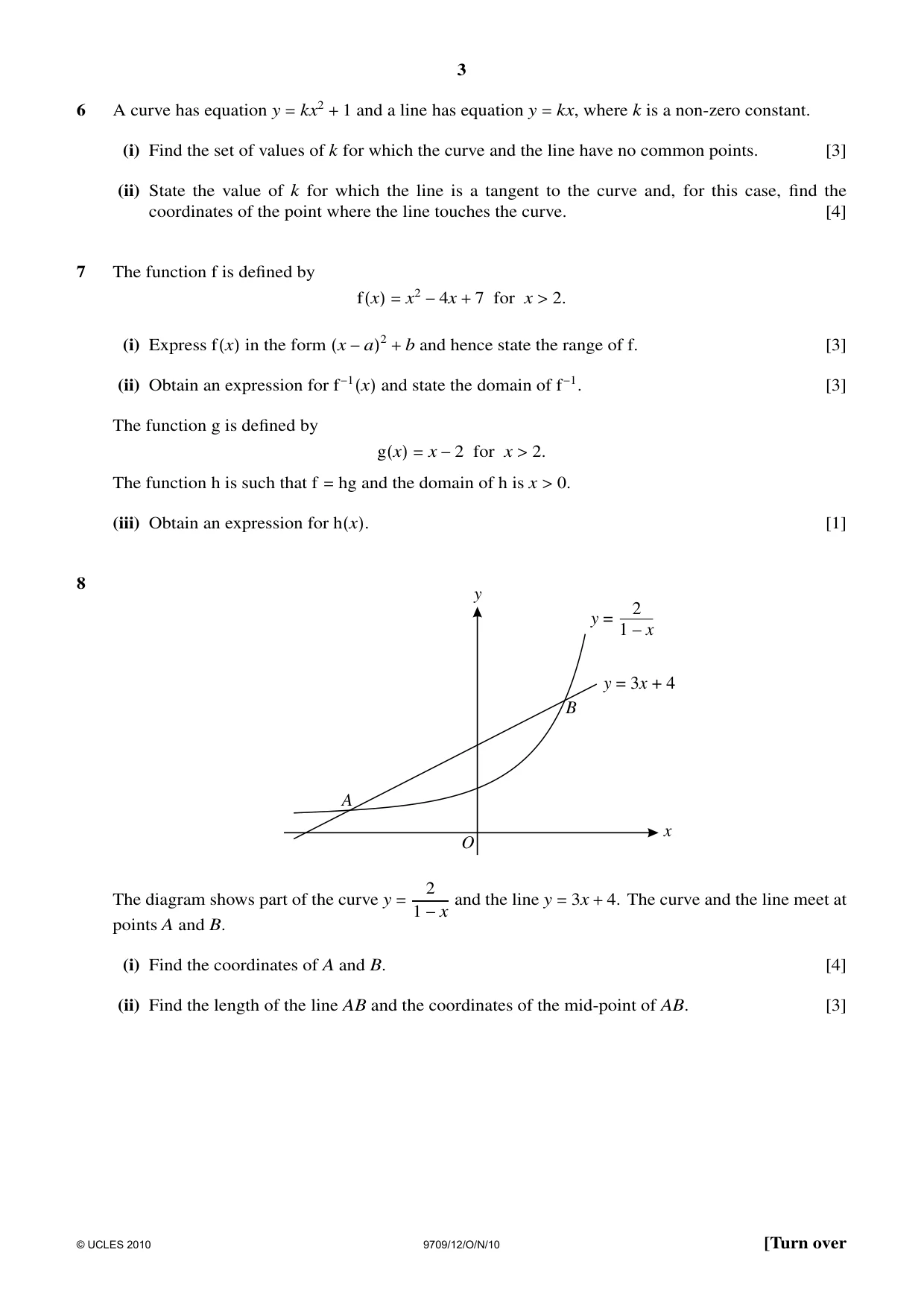 Cambridge A Level Mathematics 9709 2010 Oct/Nov Paper 1 · Variant 2 question paper, page 3 of 8