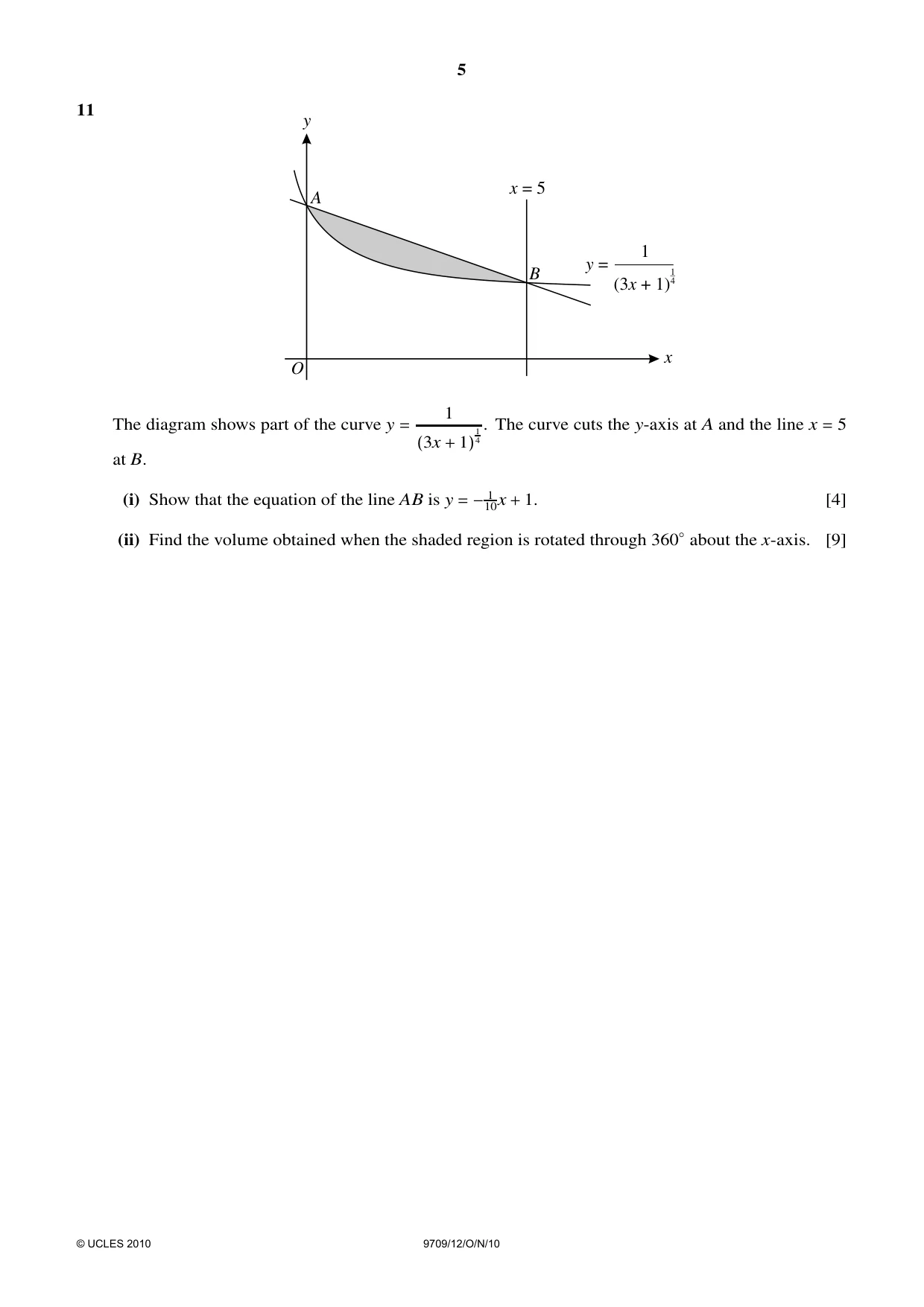Cambridge A Level Mathematics 9709 2010 Oct/Nov Paper 1 · Variant 2 question paper, page 5 of 8