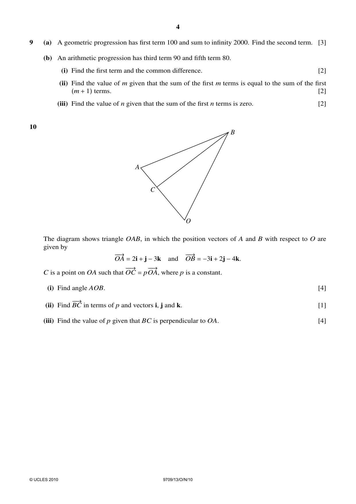 Cambridge A Level Mathematics 9709 2010 Oct/Nov Paper 1 · Variant 3 question paper, page 4 of 8