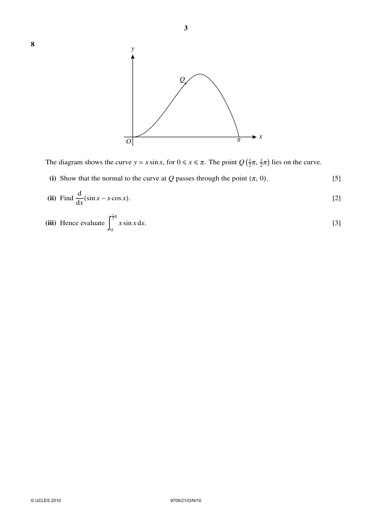 Cambridge A Level Mathematics 9709 2010 Oct/Nov Paper 2 · Variant 1 question paper, page 3 of 4