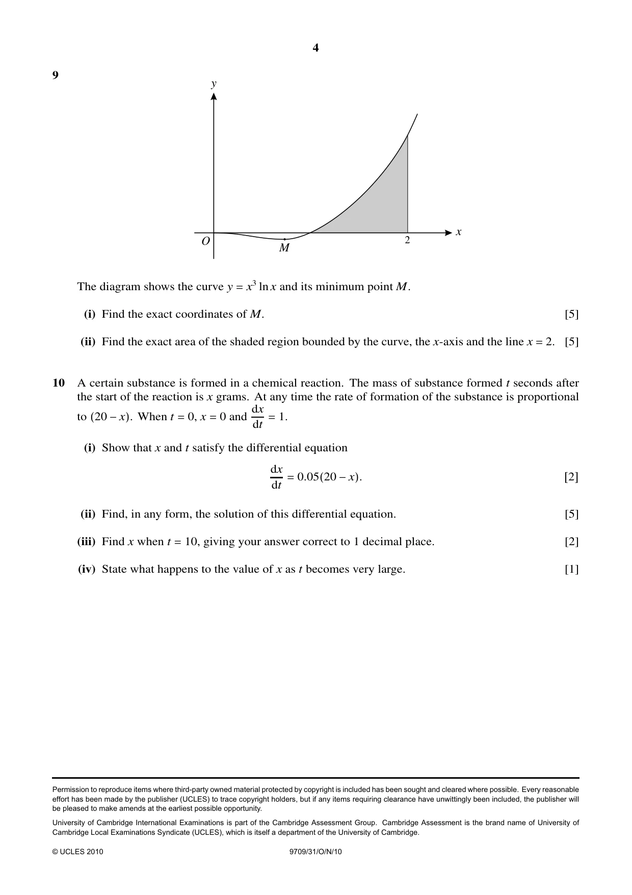 Cambridge A Level Mathematics 9709 2010 Oct/Nov Paper 3 · Variant 1 question paper, page 4 of 4