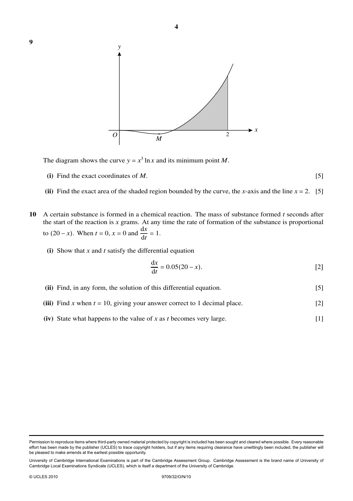 Cambridge A Level Mathematics 9709 2010 Oct/Nov Paper 3 · Variant 2 question paper, page 4 of 4