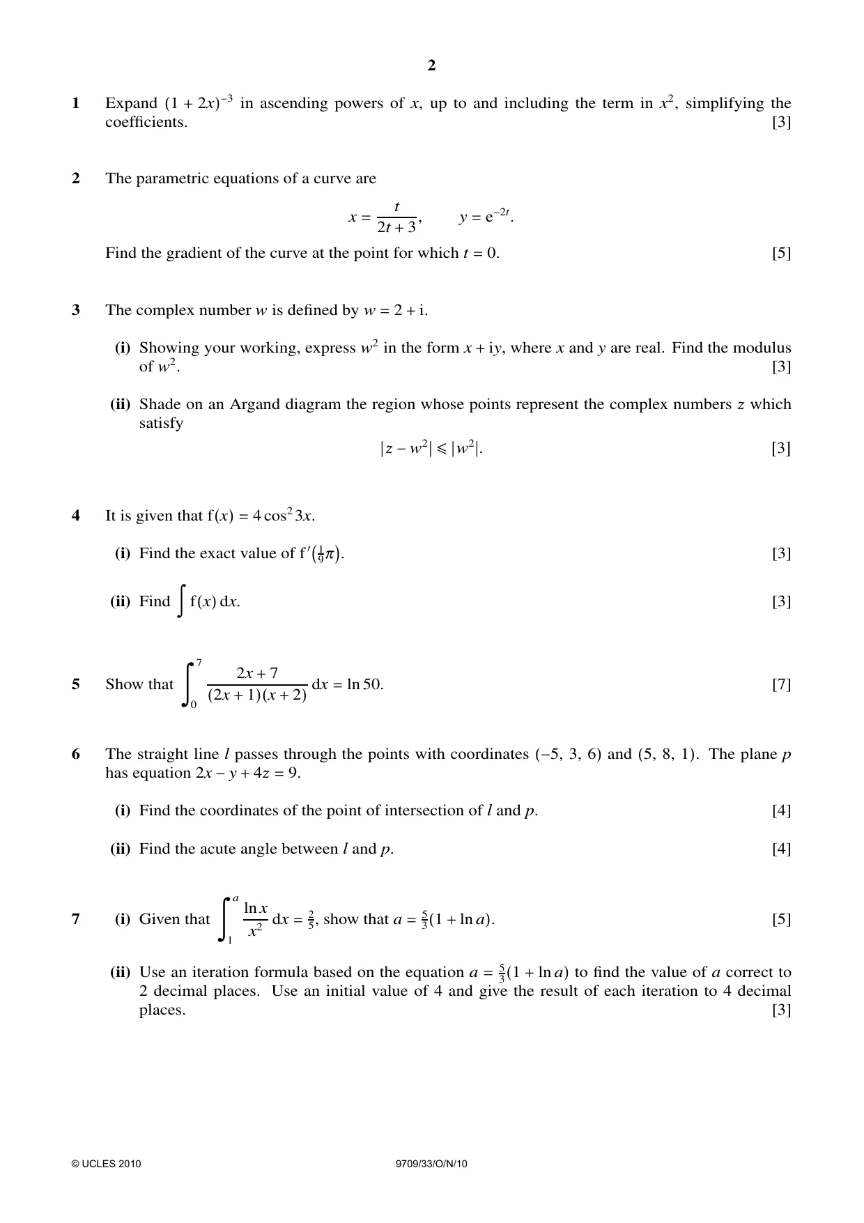 Cambridge A Level Mathematics 9709 2010 Oct/Nov Paper 3 · Variant 3 question paper, page 2 of 4