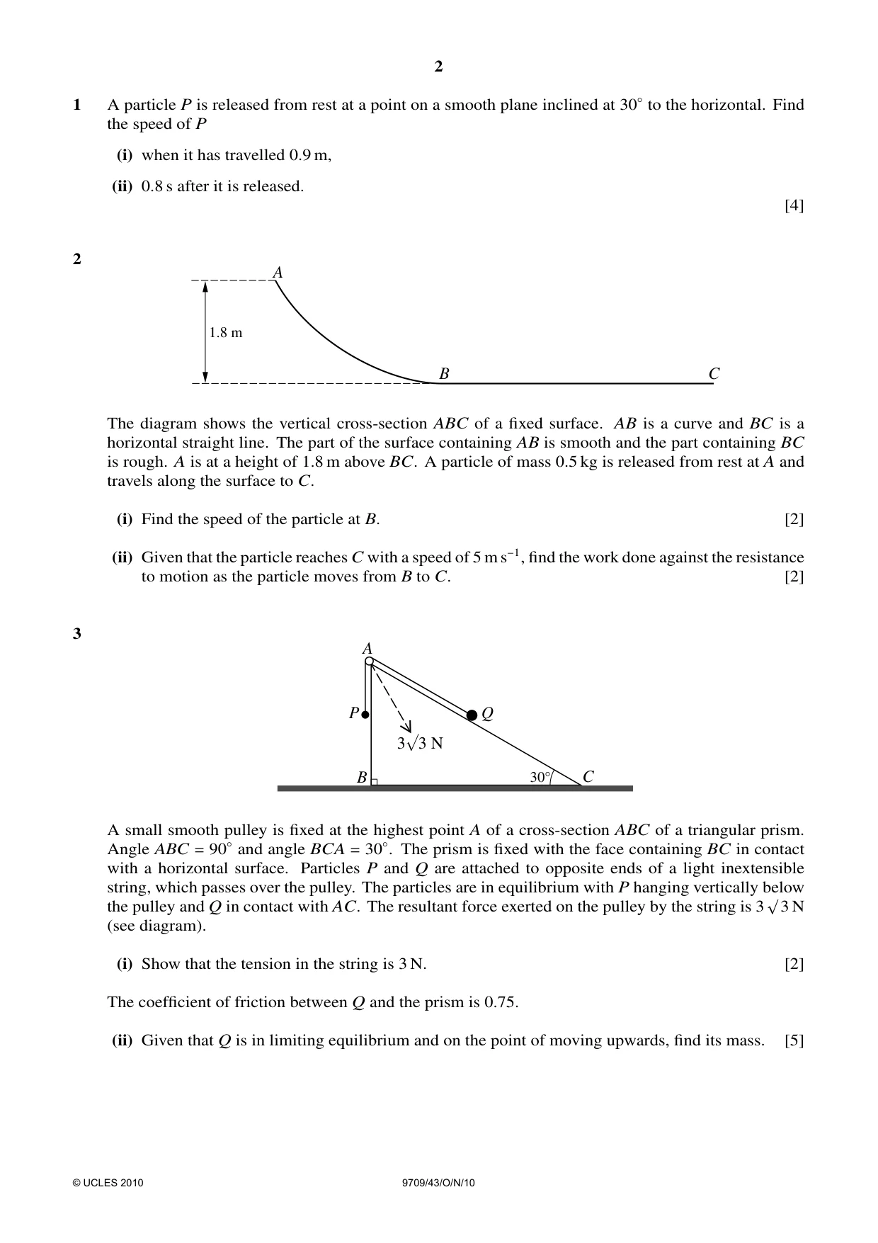 Cambridge A Level Mathematics 9709 2010 Oct/Nov Paper 4 · Variant 3 question paper, page 2 of 4