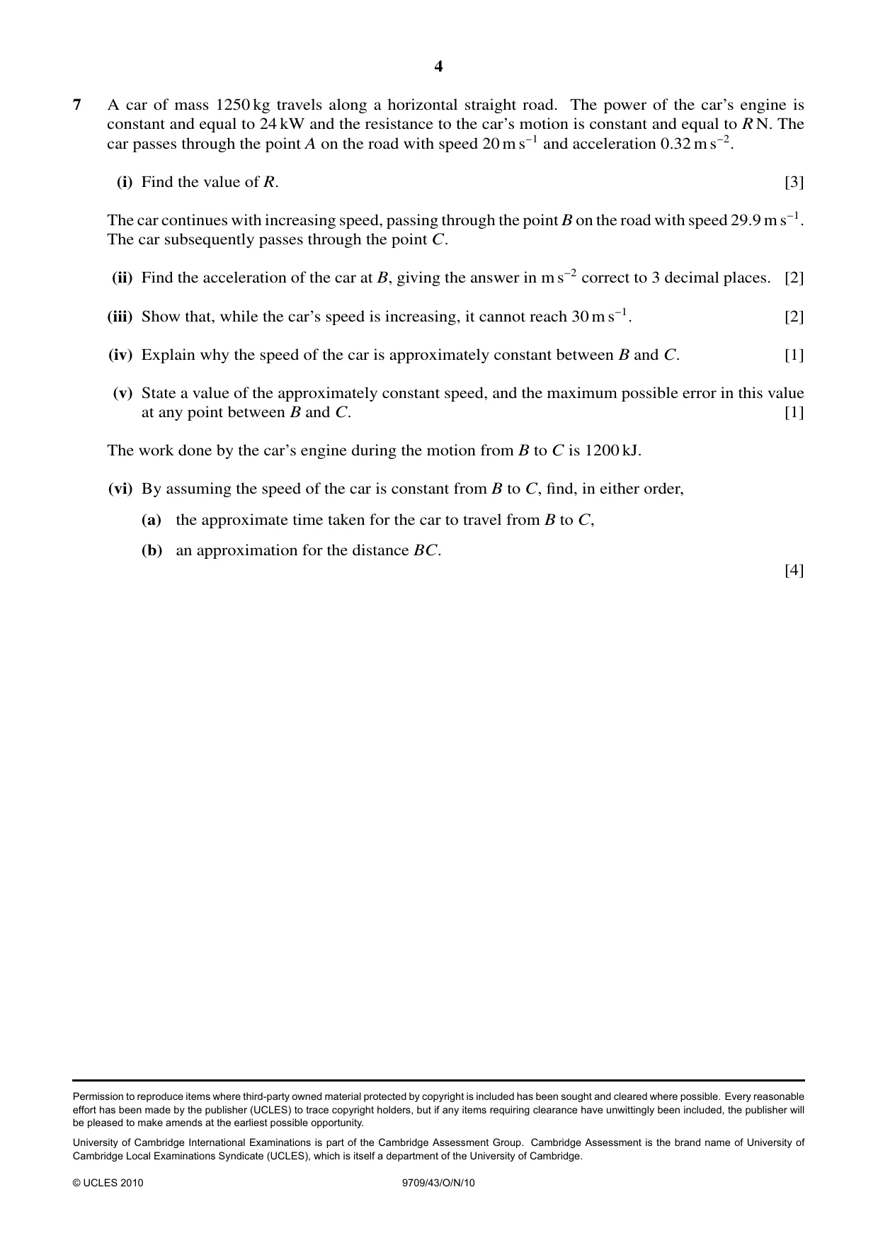 Cambridge A Level Mathematics 9709 2010 Oct/Nov Paper 4 · Variant 3 question paper, page 4 of 4