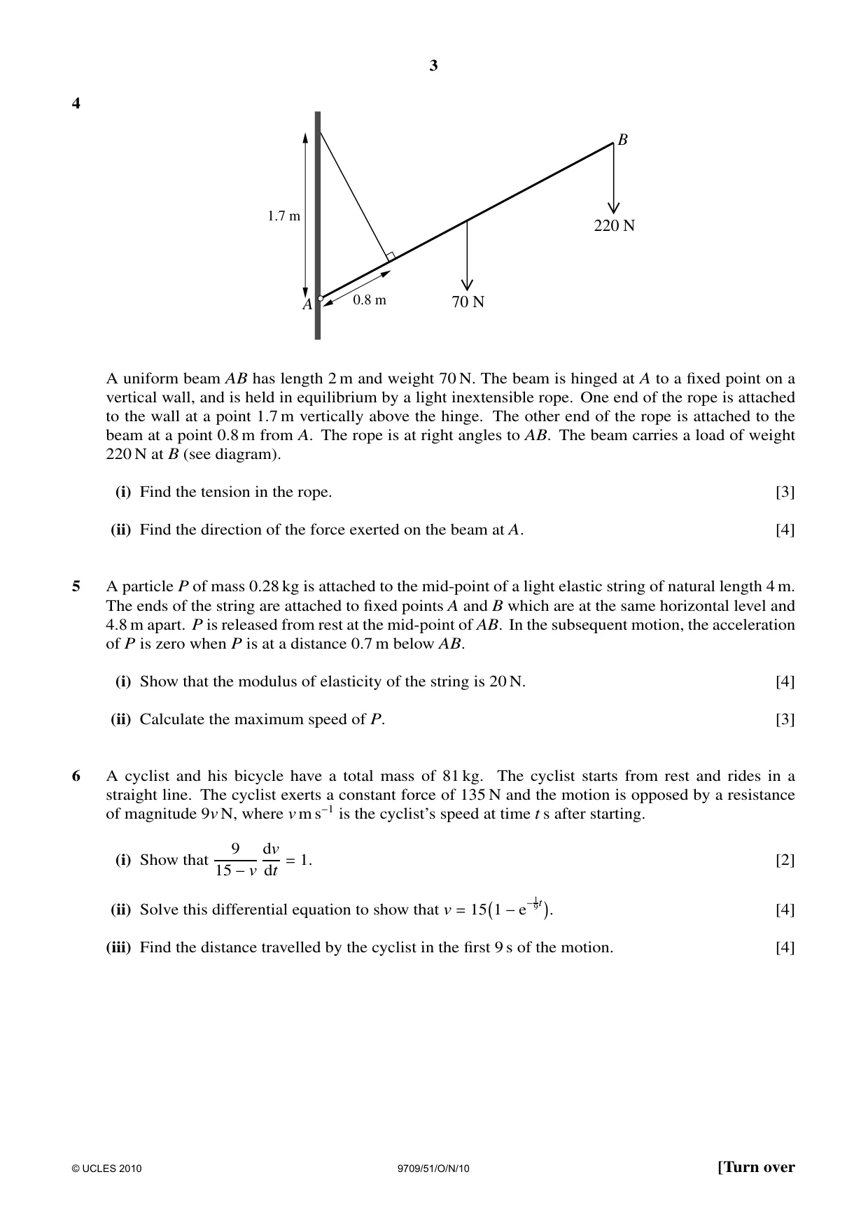 Cambridge A Level Mathematics 9709 2010 Oct/Nov Paper 5 · Variant 1 question paper, page 3 of 4
