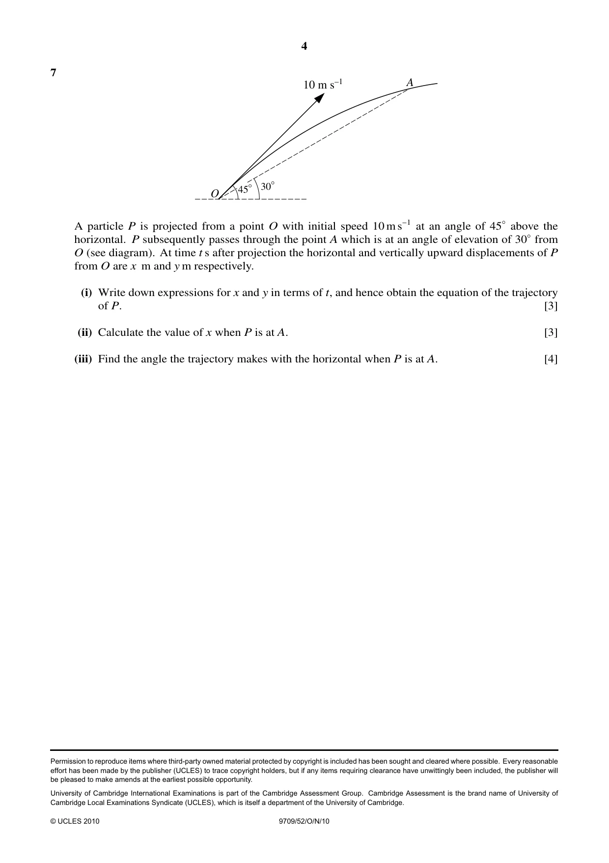 Cambridge A Level Mathematics 9709 2010 Oct/Nov Paper 5 · Variant 2 question paper, page 4 of 4