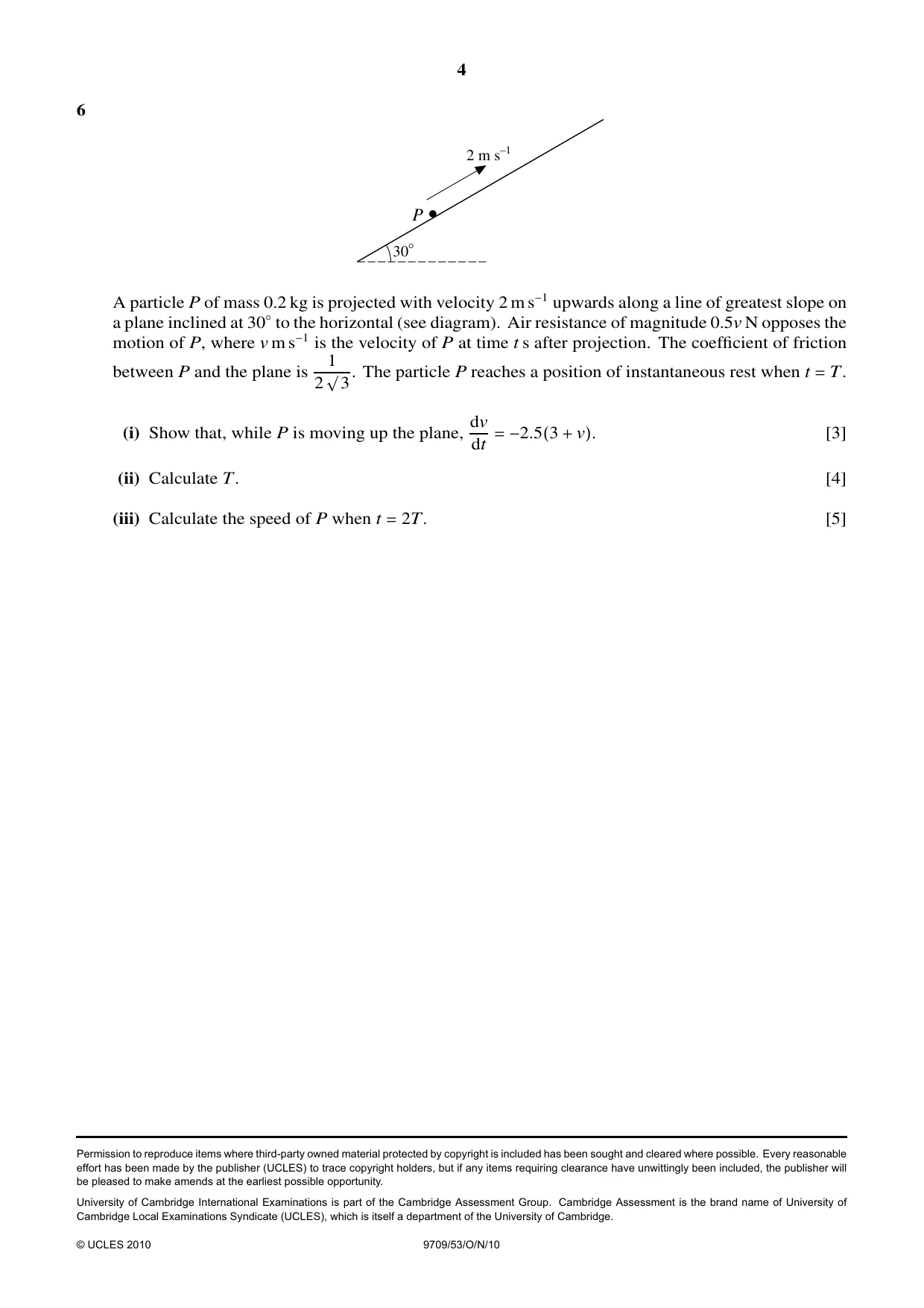 Cambridge A Level Mathematics 9709 2010 Oct/Nov Paper 5 · Variant 3 question paper, page 4 of 4