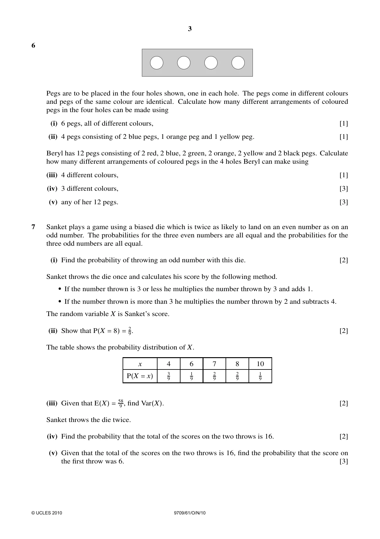 Cambridge A Level Mathematics 9709 2010 Oct/Nov Paper 6 · Variant 1 question paper, page 3 of 4
