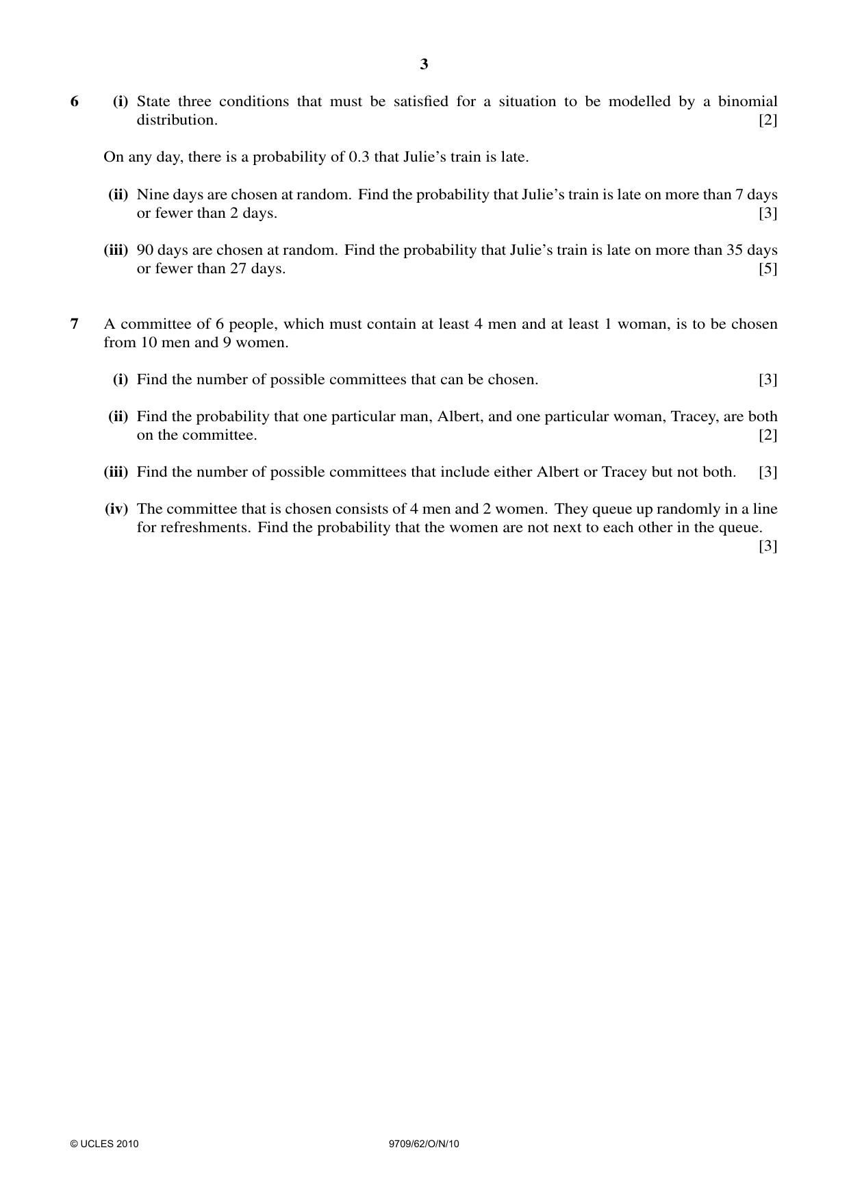 Cambridge A Level Mathematics 9709 2010 Oct/Nov Paper 6 · Variant 2 question paper, page 3 of 4