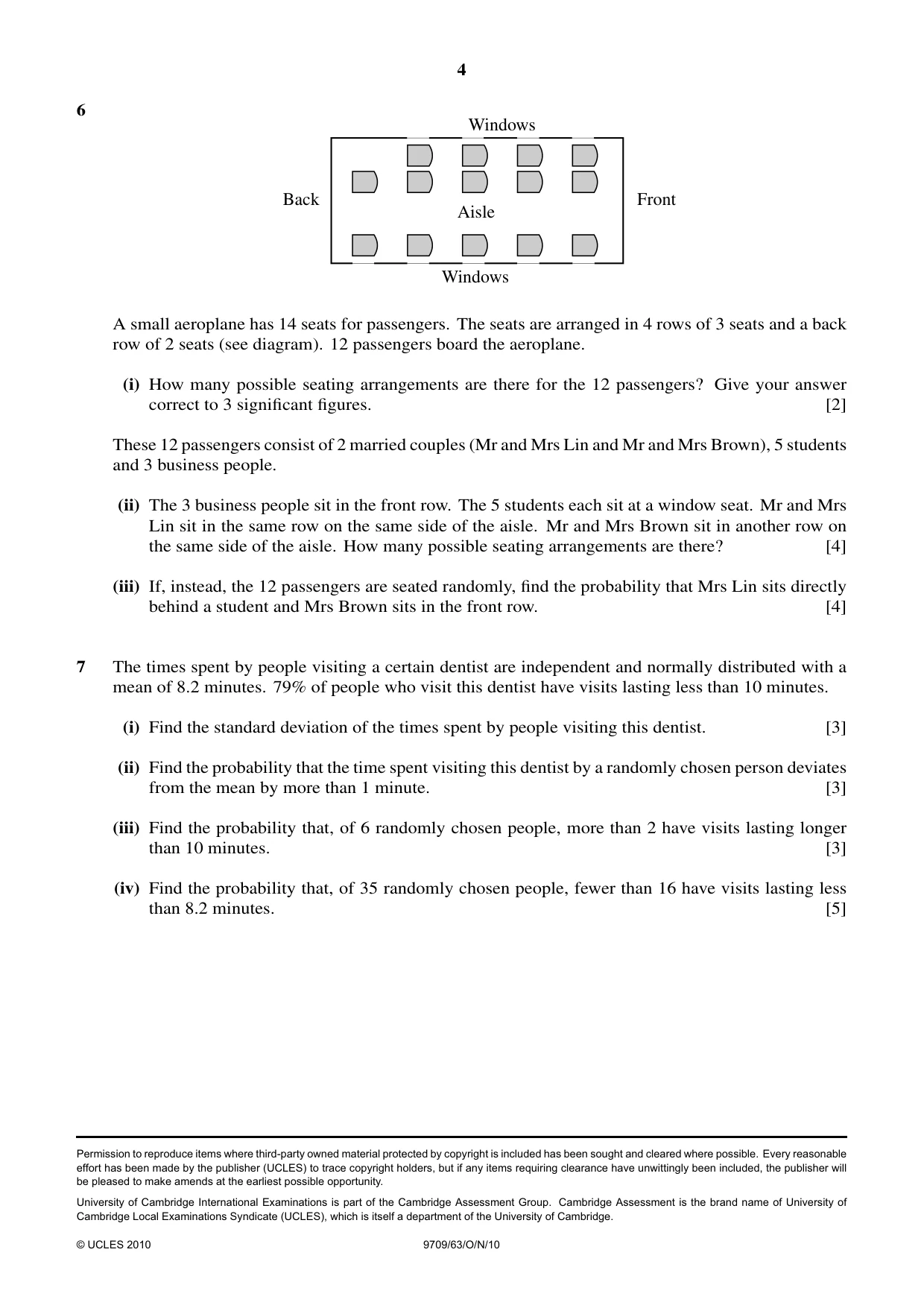 Cambridge A Level Mathematics 9709 2010 Oct/Nov Paper 6 · Variant 3 question paper, page 4 of 4