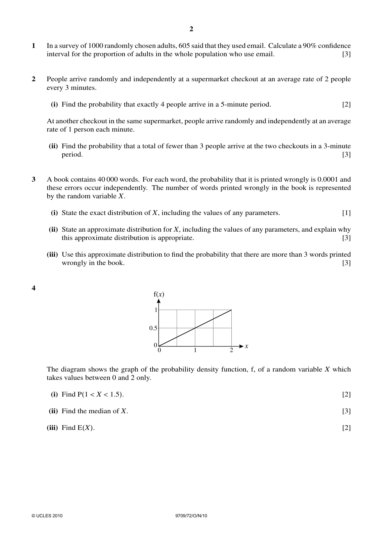 Cambridge A Level Mathematics 9709 2010 Oct/Nov Paper 7 · Variant 2 question paper, page 2 of 4
