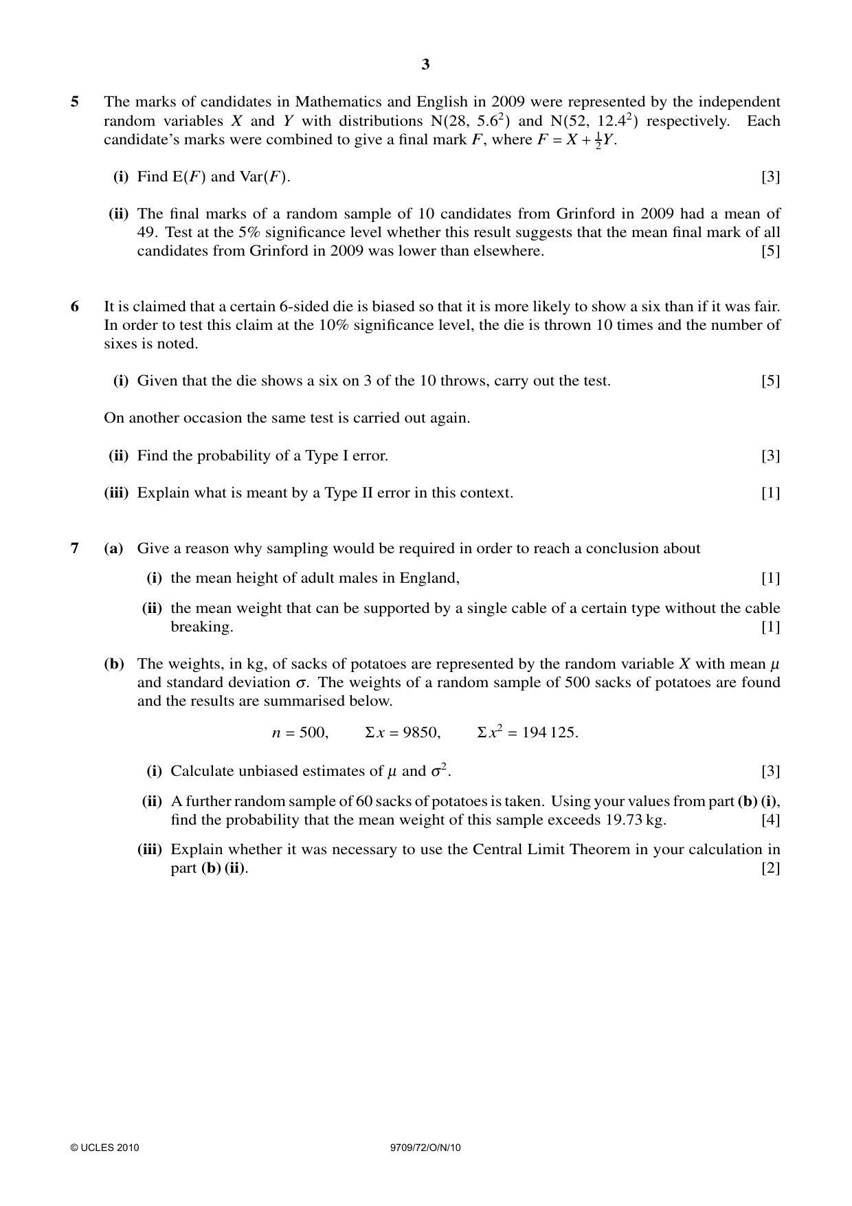 Cambridge A Level Mathematics 9709 2010 Oct/Nov Paper 7 · Variant 2 question paper, page 3 of 4