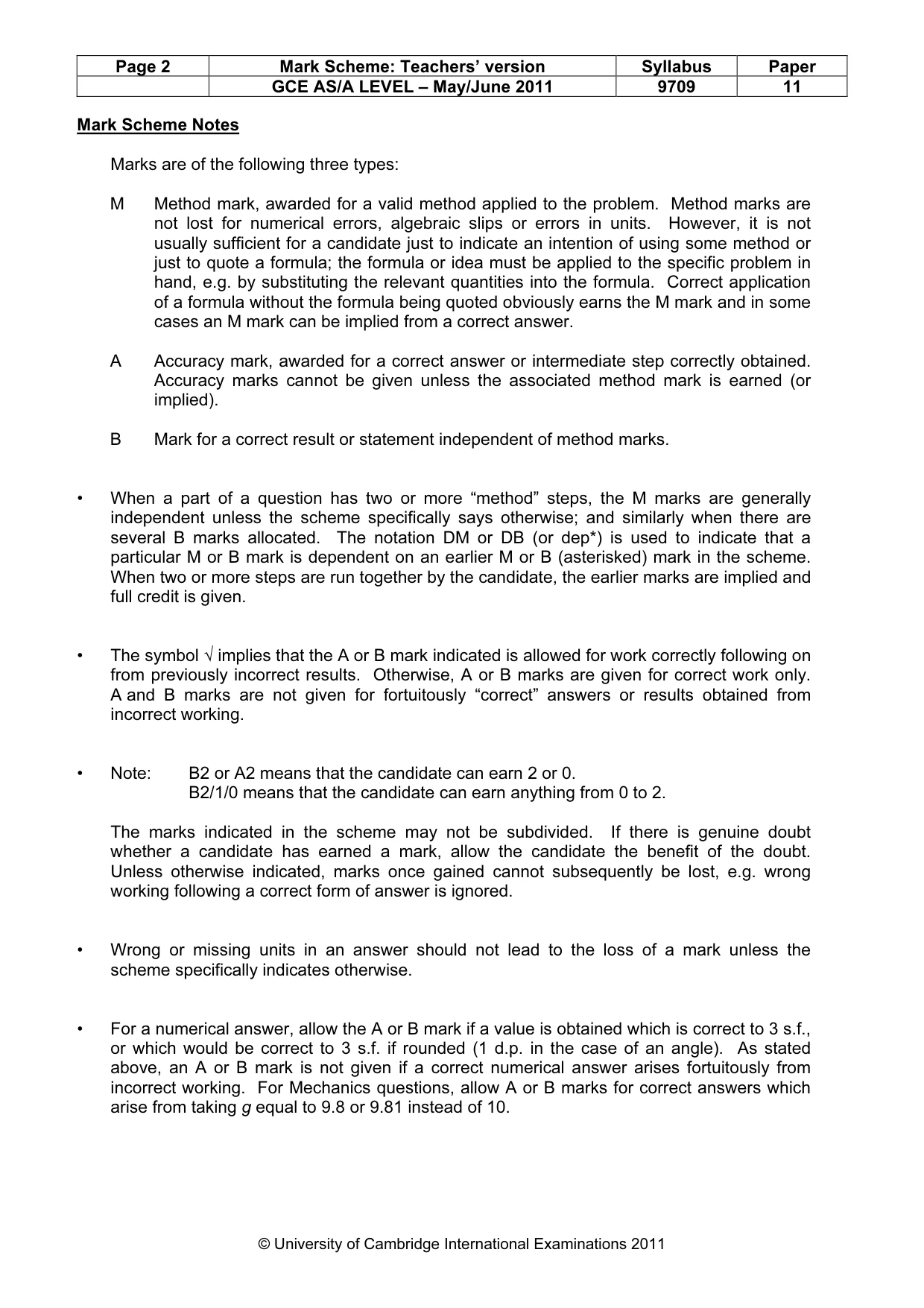 Mark scheme, page 2 of 6