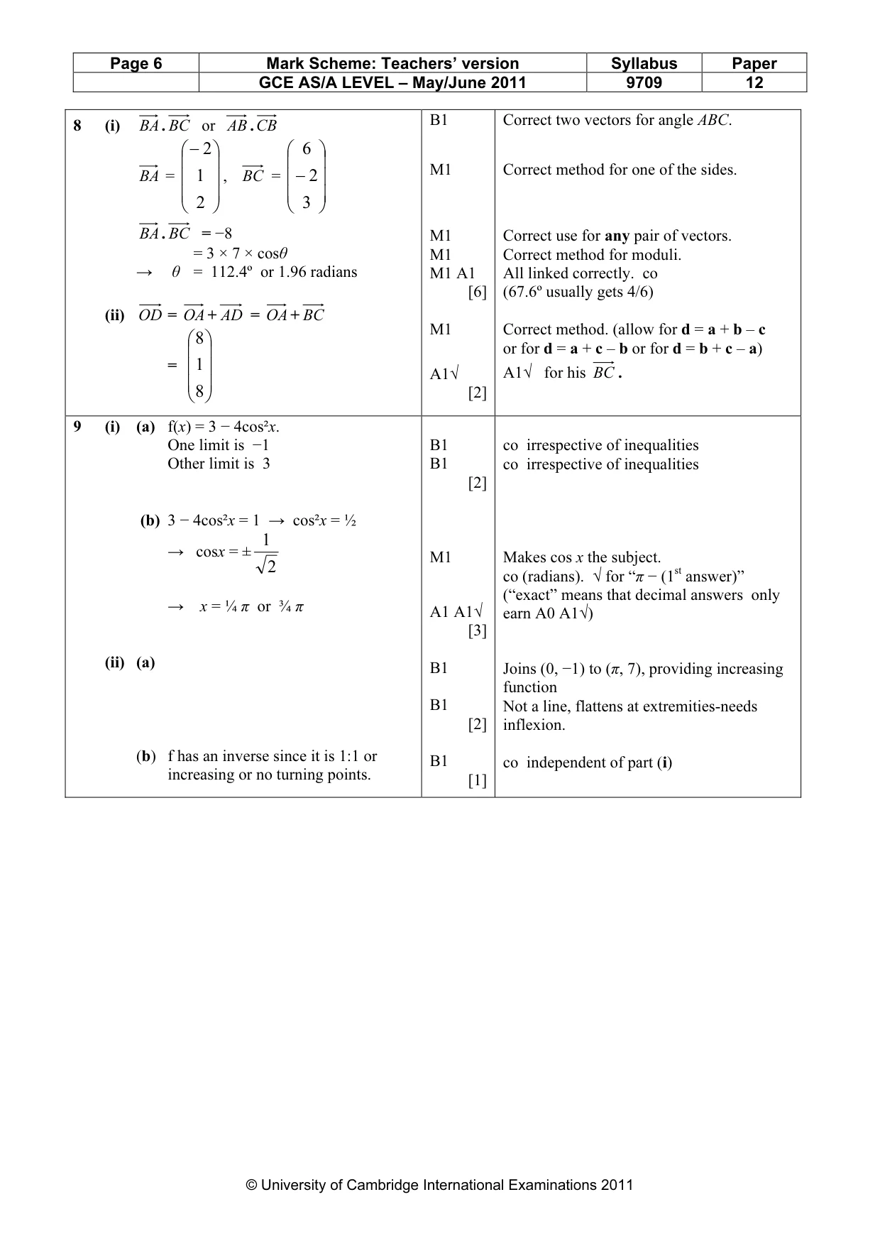 Mark scheme, page 6 of 7
