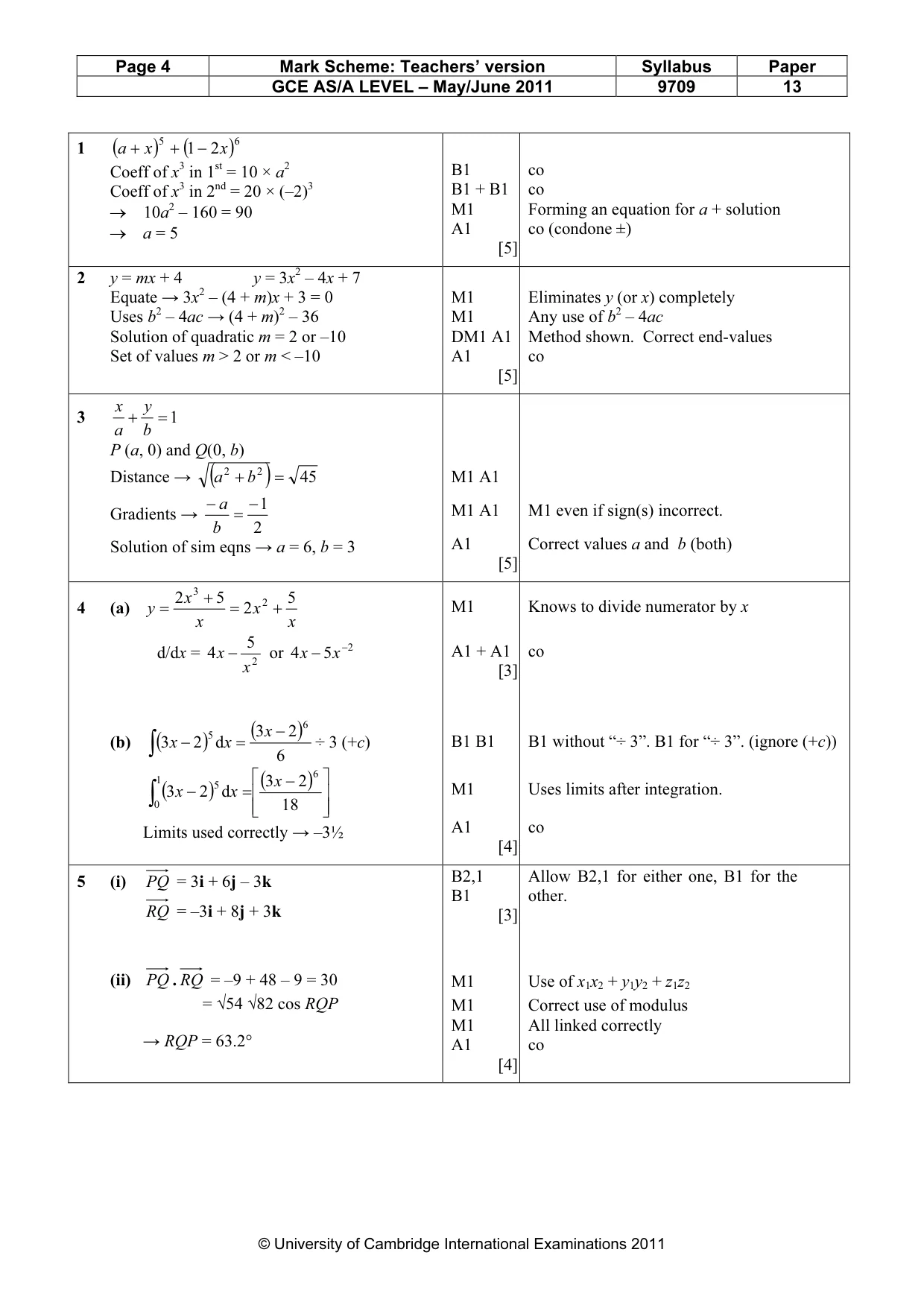 Mark scheme, page 4 of 7