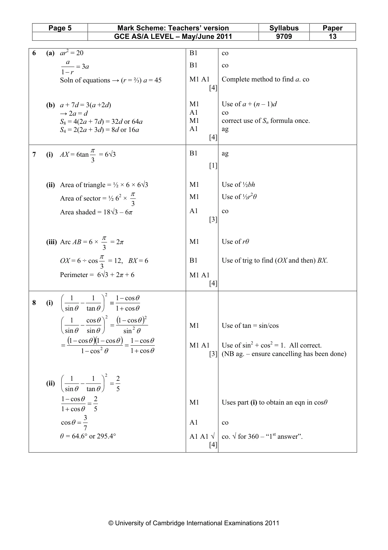 Mark scheme, page 5 of 7