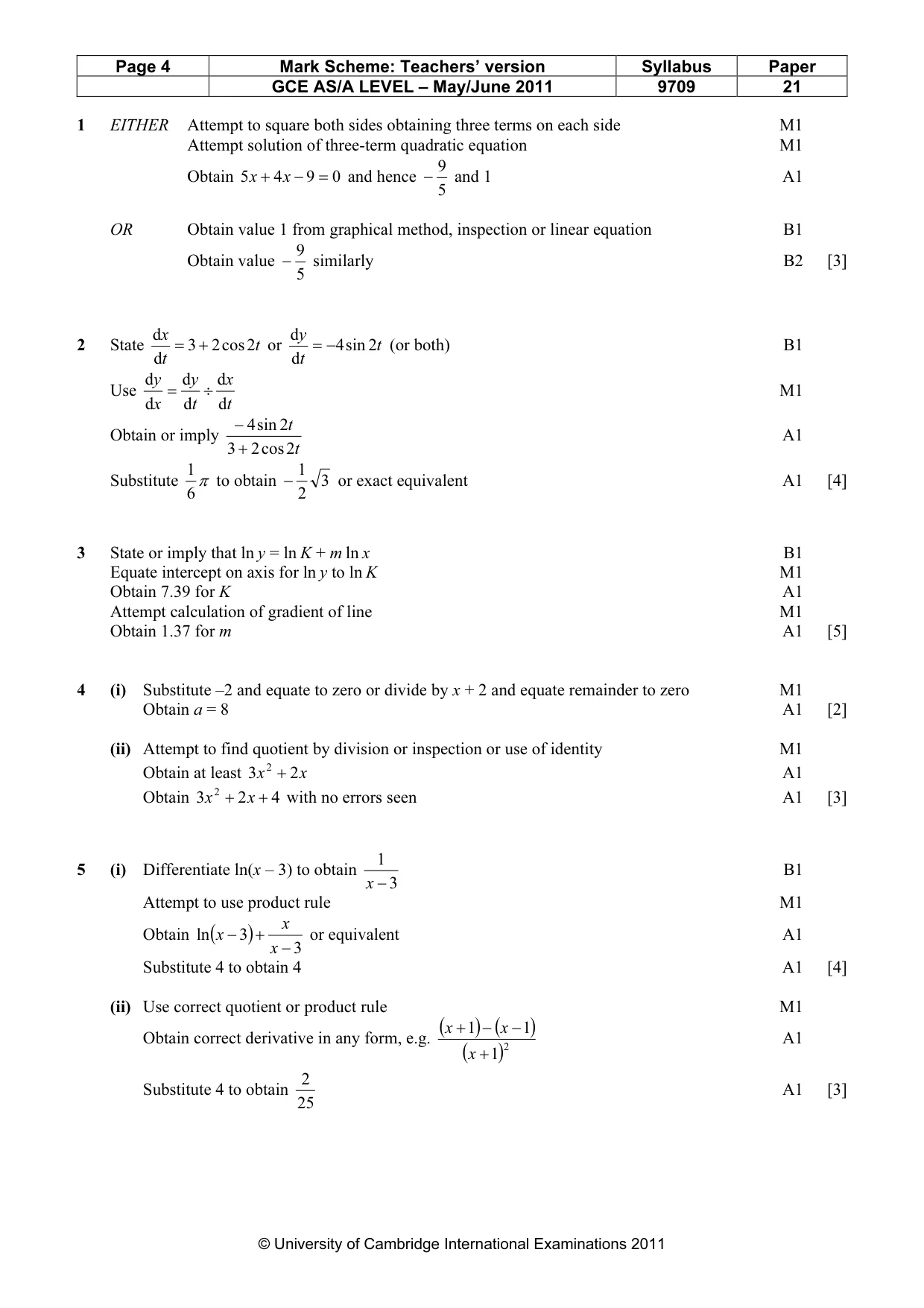 Mark scheme, page 4 of 5