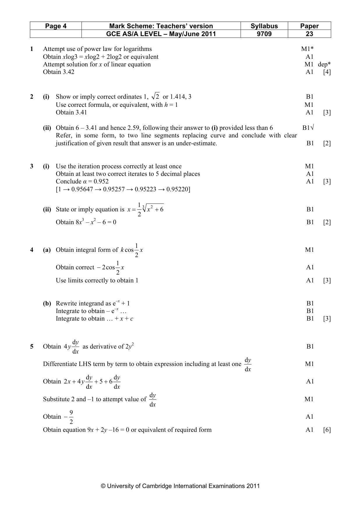 Mark scheme, page 4 of 5