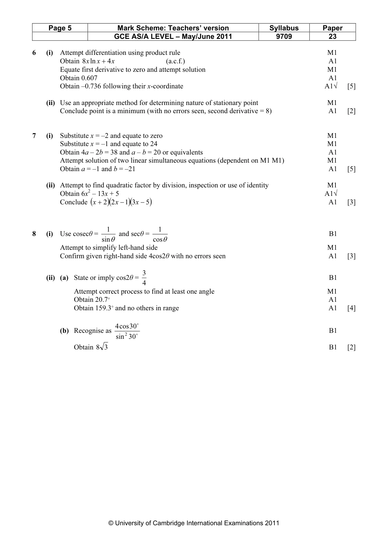 Mark scheme, page 5 of 5