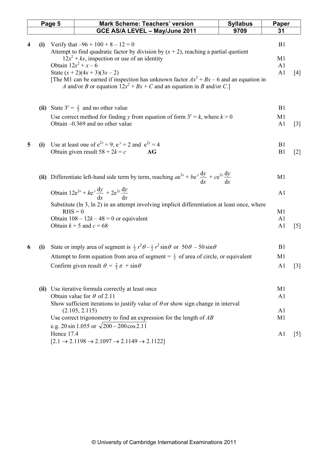 Mark scheme, page 5 of 7