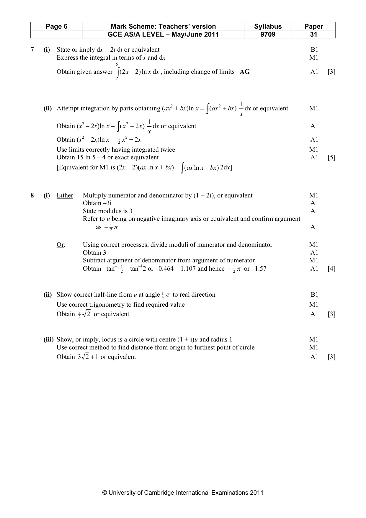 Mark scheme, page 6 of 7