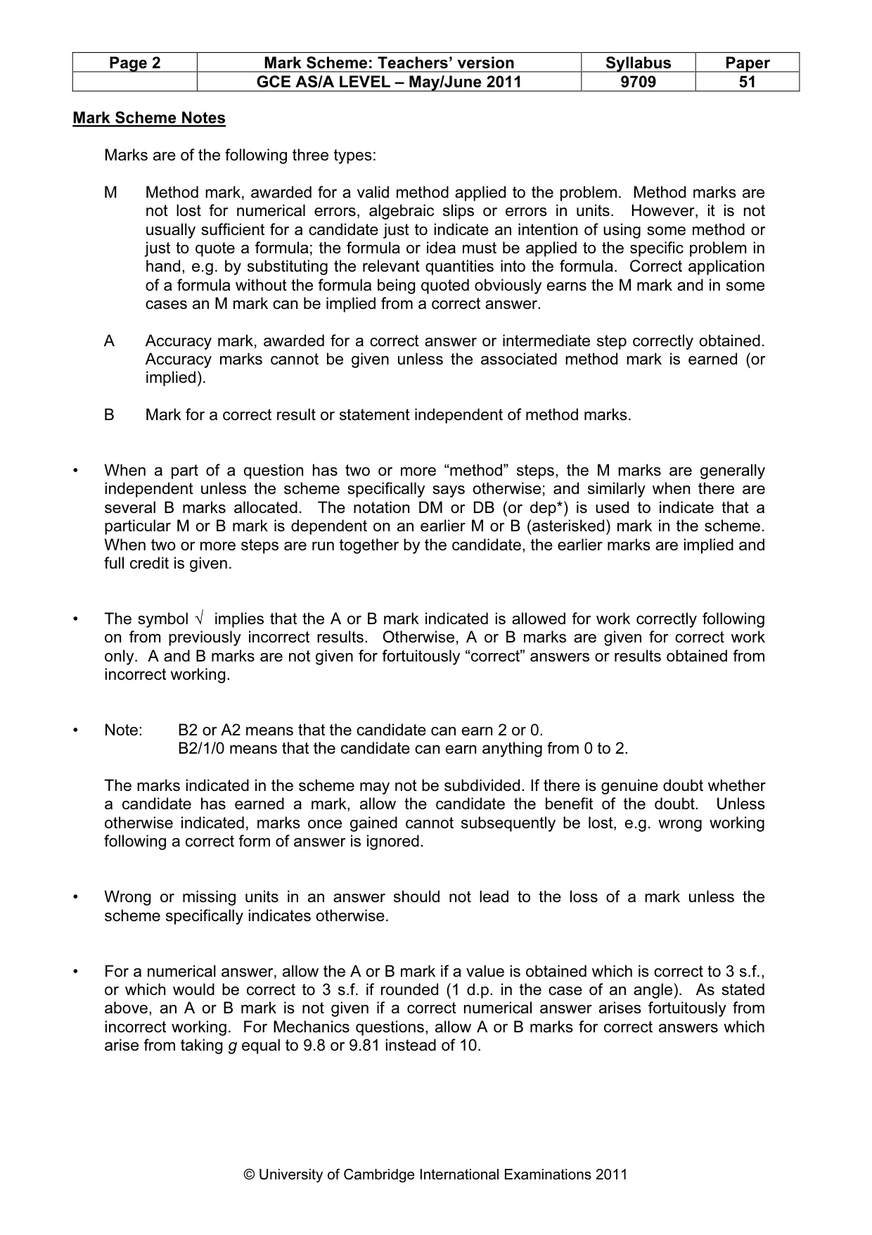 Mark scheme, page 2 of 5